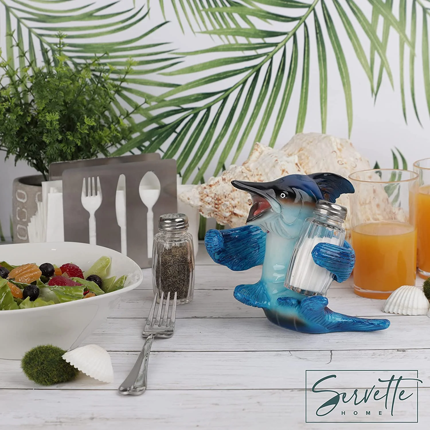 Servette Home Marlin Salt and Pepper Shakers with Stand(Blue)