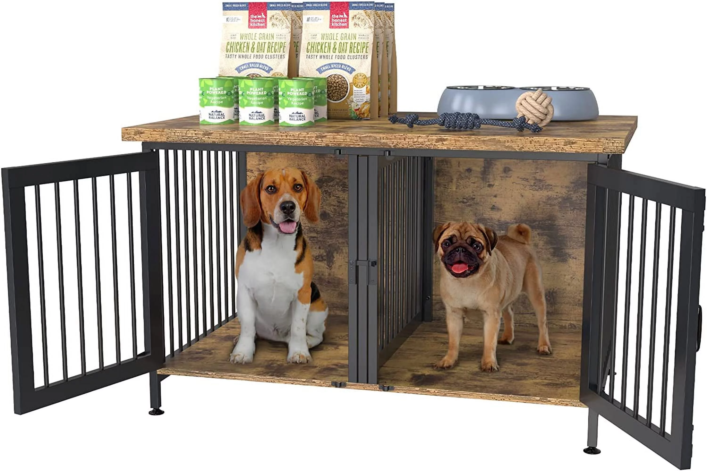 Double Dog Crate with Divider for 2 Small Dogs or 1 Dog, Furniture Style Kennel Indoor Cage with Removable Panel (Int.dims:36.2”Wx24.5”Dx21”H)