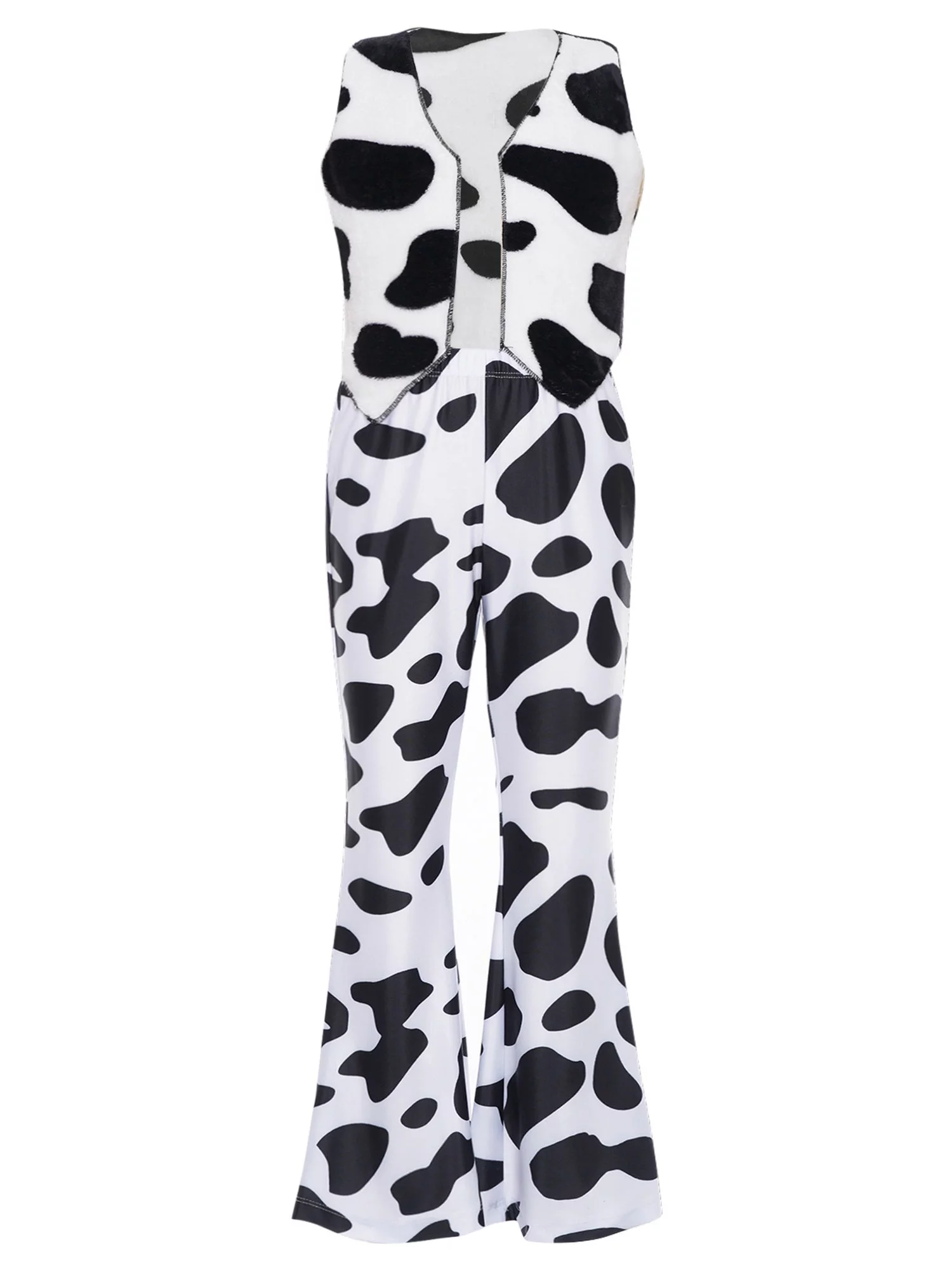 TiaoBug Kids Western Cowgirl Dress Up Open Front Vest with Flared Pants Sets Halloween Cosplay Costume Black&White 10