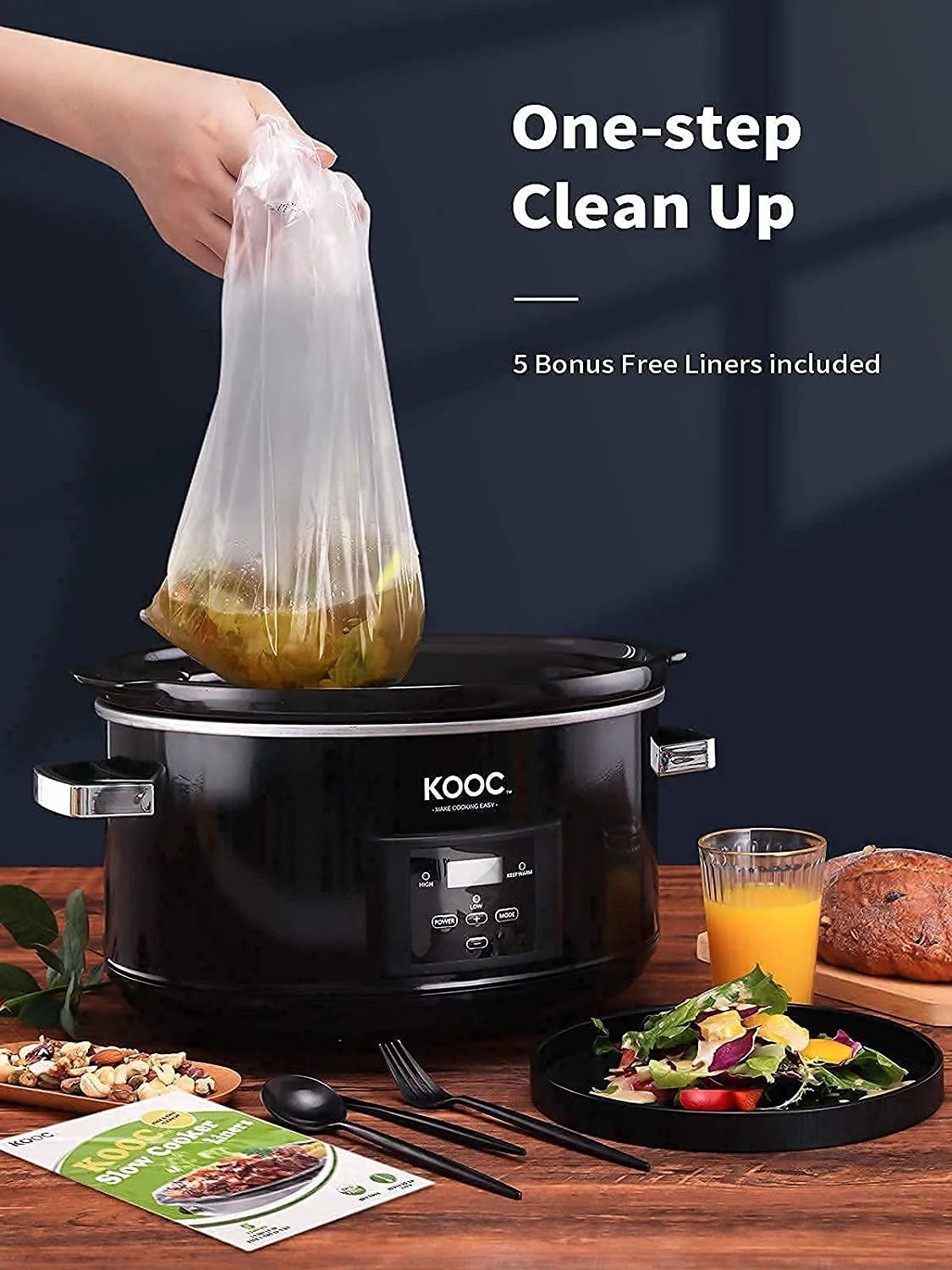 [Bundle Group] YONG Programmable Slow Cooker 8.5-Quart (with 5 Bonus Free Liners) + Additional 1 Pack of 10 Liners for Easy Clean-up, Upgraded Pot, Adjustable Temp, Nutrient Loss Reduction