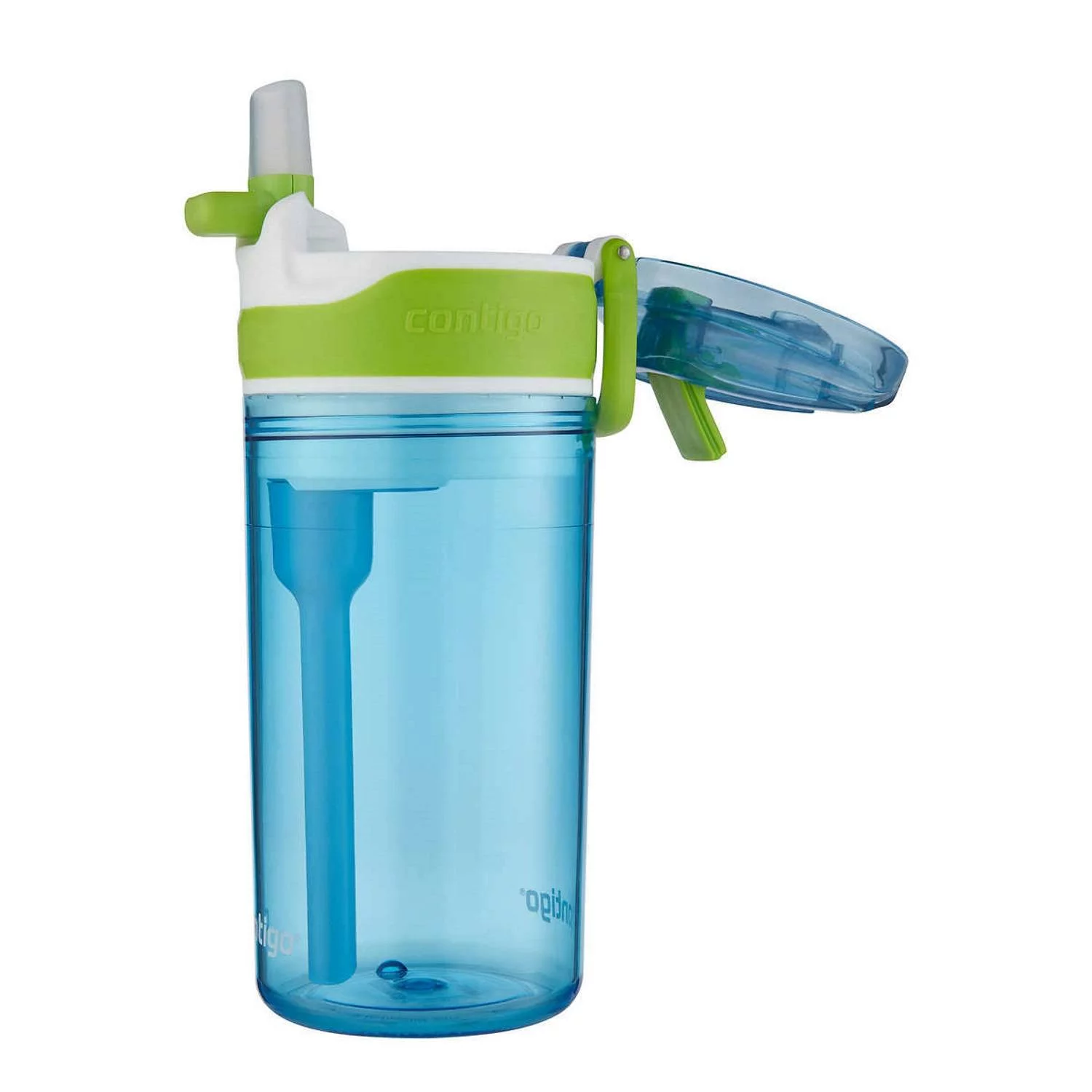 Contigo Kids 2-in-1 Snack Hero Tumbler Featuring 4oz Snack Holder Stacked on Top of 13oz Water Bottle - BPA Free, Durable Tritan w/Flexible Carry Handle & Spill-Proof Valve, Green & Blue – 2 Pack
