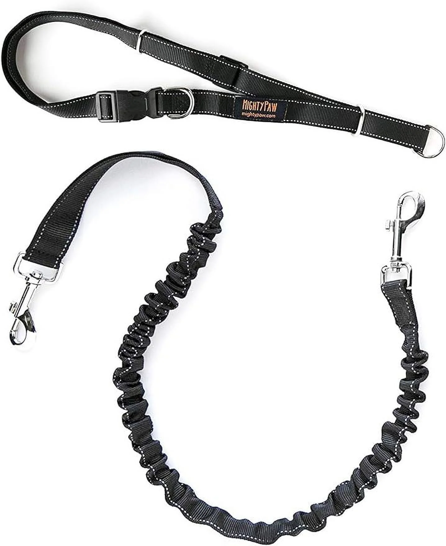 Mighty Paw Hands Free Dog Leash | Premium Runners Pet Lead and Adjustable Hip Belt. Lightweight Reflective Bungee System for Training, Walking, Jogging, Hiking and Running. (Black, 36 inch)