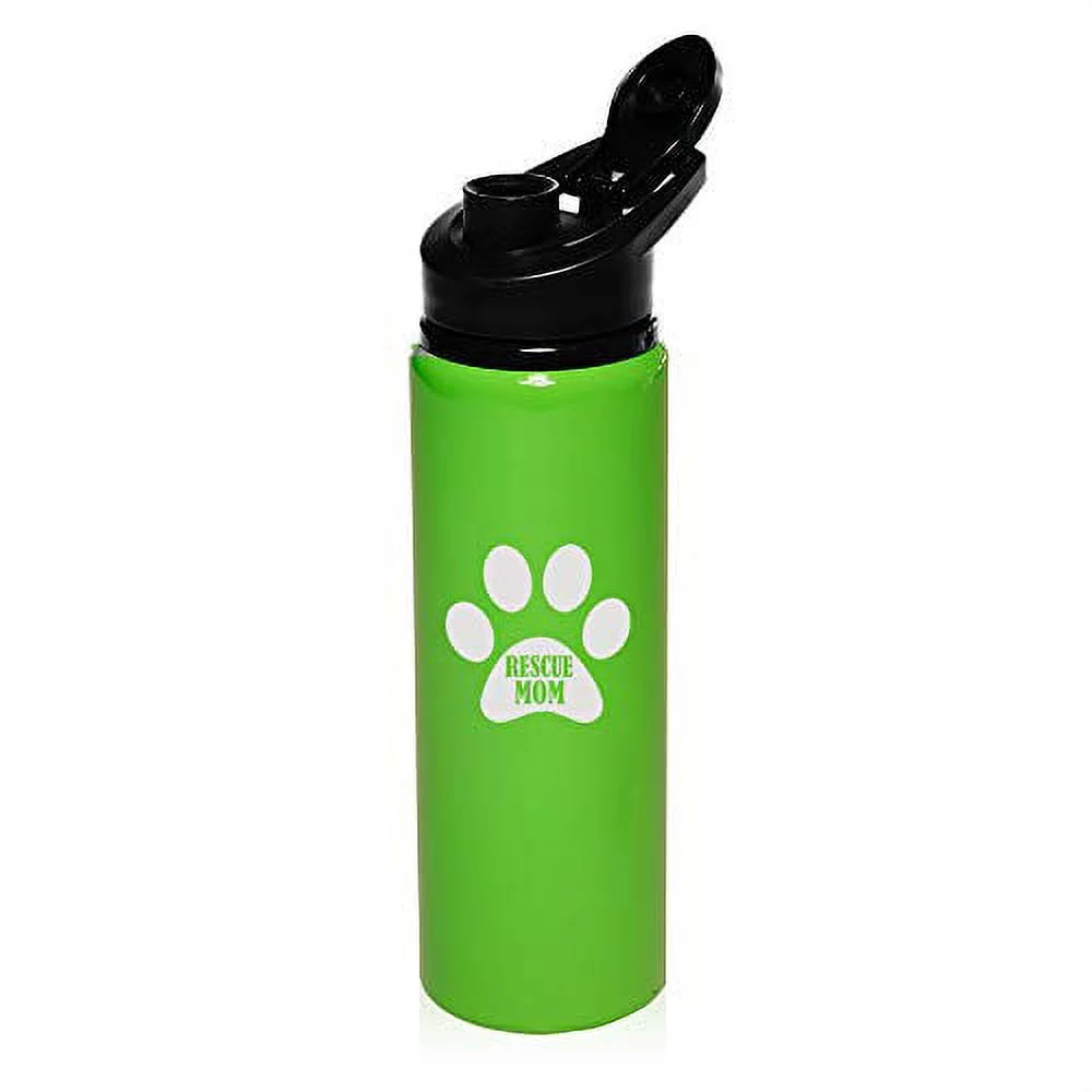 MIP Brand 25 oz Aluminum Sports Water Travel Bottle Paw Print Rescue Mom (Bright-Green)