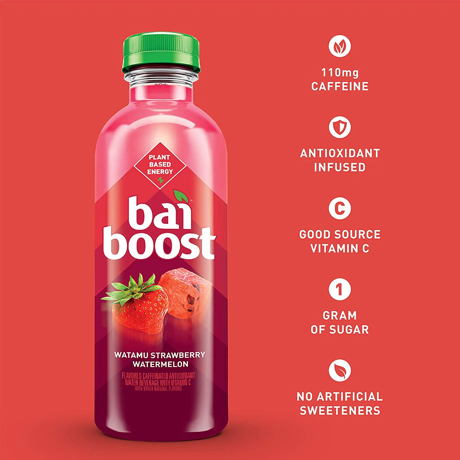 Bai Boost Watamu Strawberry Watermelon, Antioxidant Infused Beverage, 18 fl oz ( Pack of 12) bottle