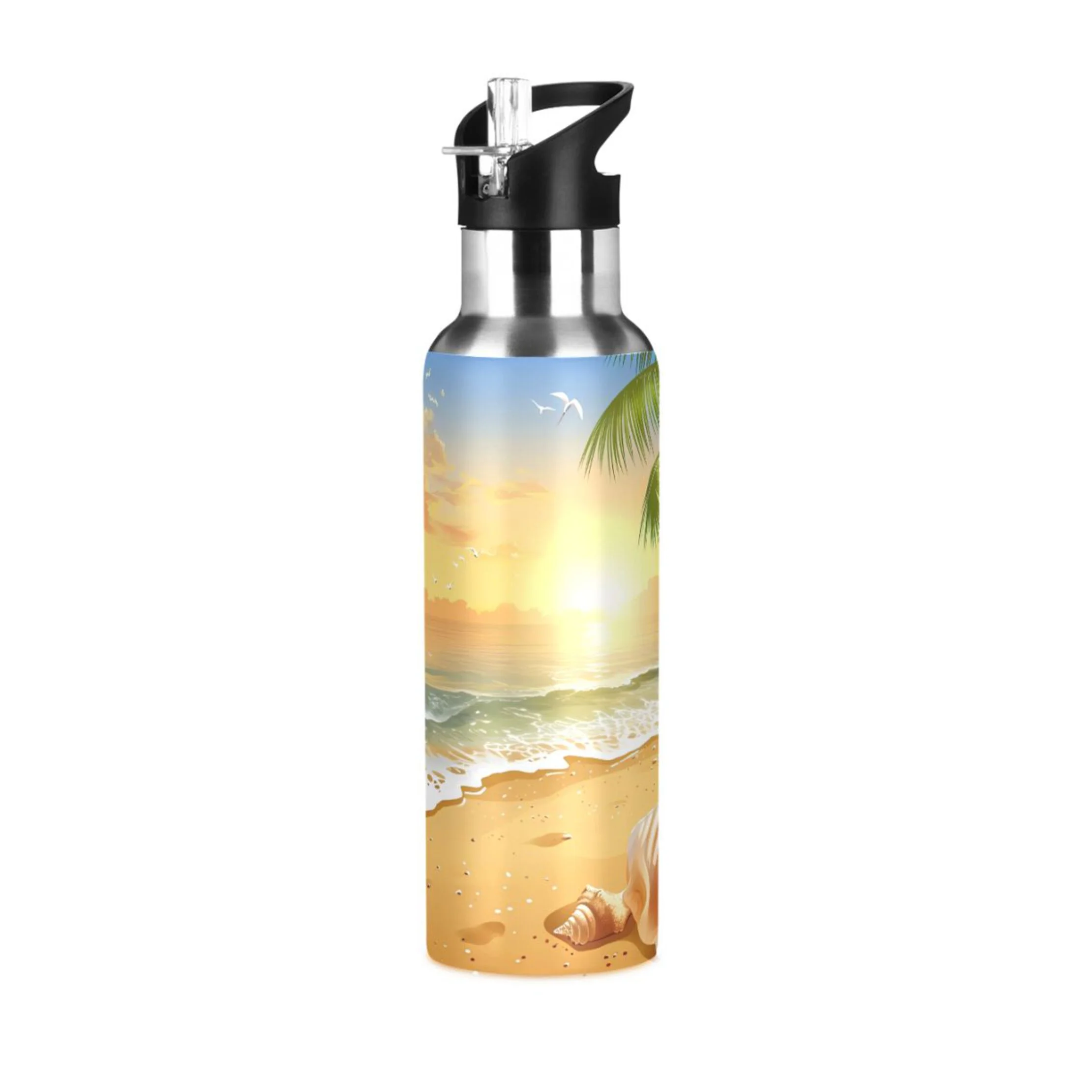 Seastar Seashell with Sunset Water Bottles Insulated Thermos Kids Stainless Steel Bottle with Straw Lid Flask Leakproof for Sports Gym 20 oz