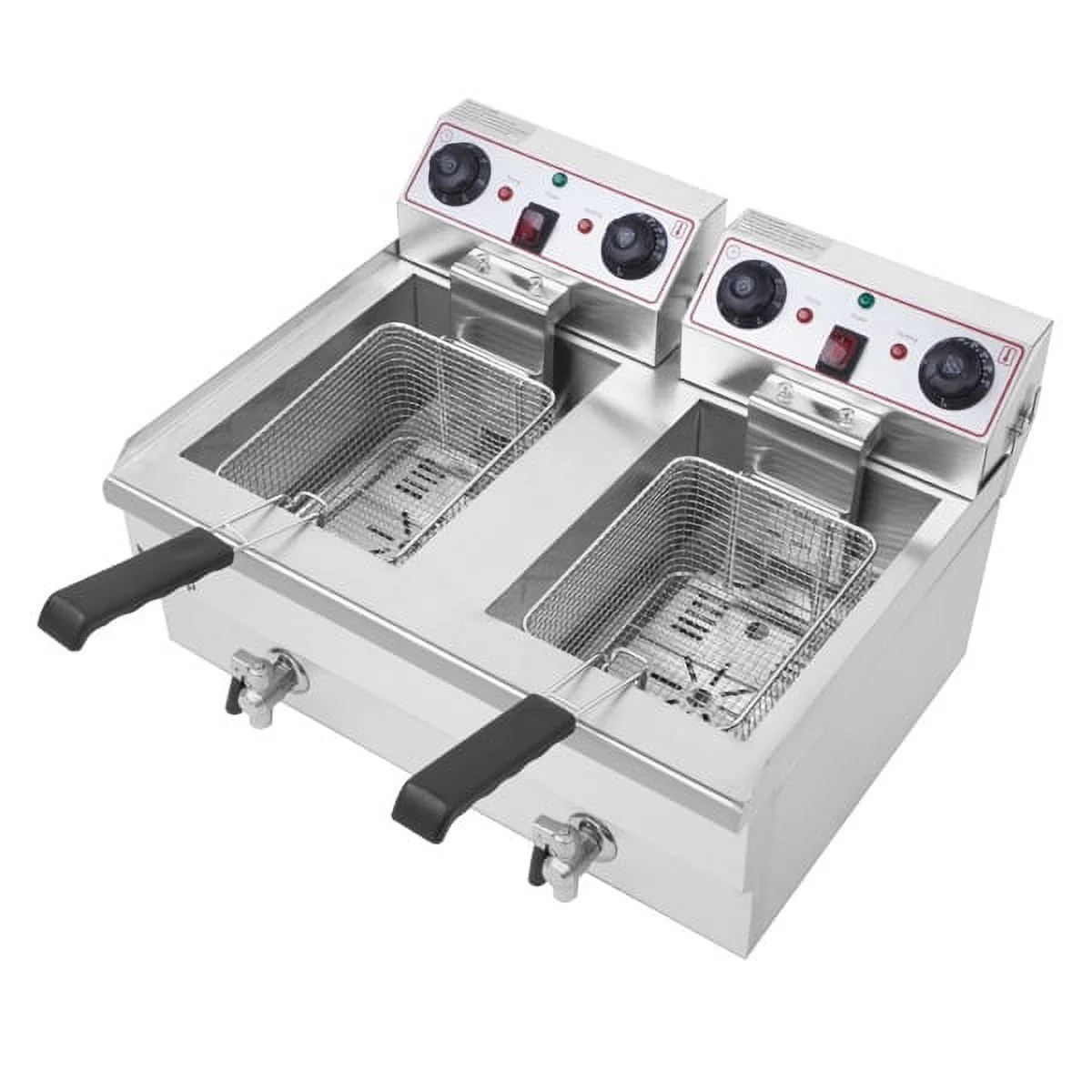 【Replace the old encoding 03688841】EH102V 16.9QT / 16L Total Capacity 24.9QT/23.6L Stainless Steel Faucet Double Tank Deep Fryer 3400W MAX (8L 8L Big Blue/Large Handle)