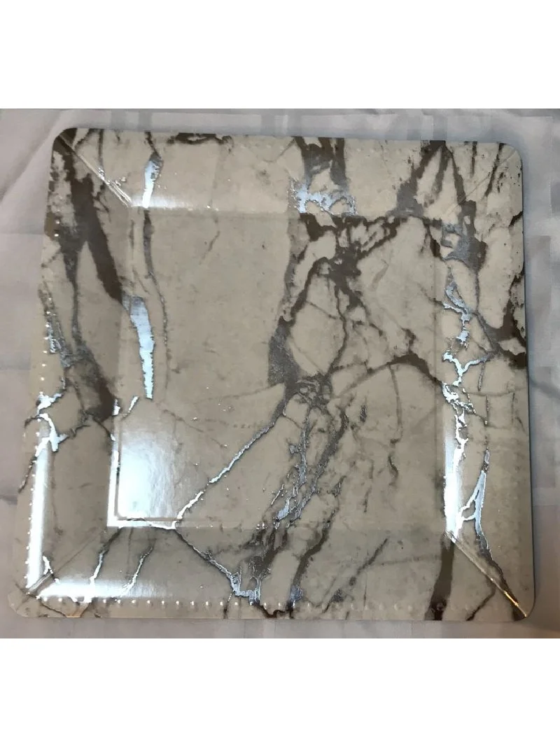 Marble Collection White w/Silver Marble Swirl Square Charger Plates, 10ct.