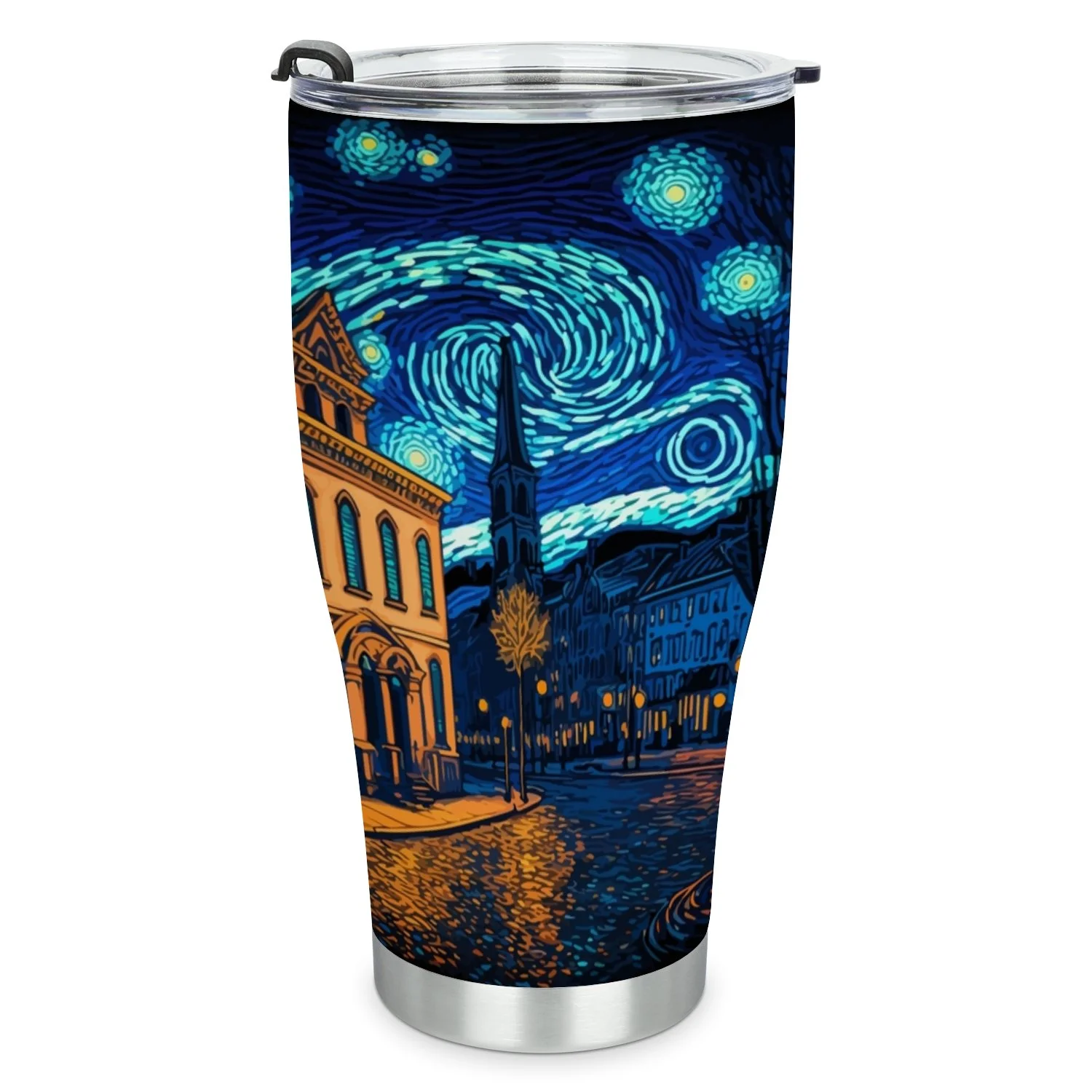 Hidove Stainless Steel Tumbler, Glowing City Street under Starry Night Sky 30oz Leak Proof & Stainless Steel Bottle for Hot & Cold Drinks - Coffee Travel Mug, Water Metal Canteen, Thermal Cup