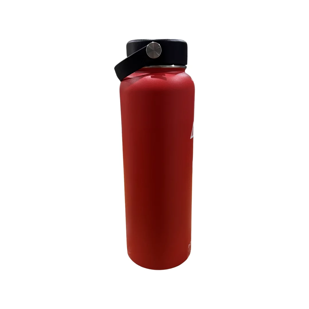 Stainless Steel Double Wall Thermally Insulated Flask - 40 fl oz Red Vacuum Insulated Bottle with 3 Lids by Polerce