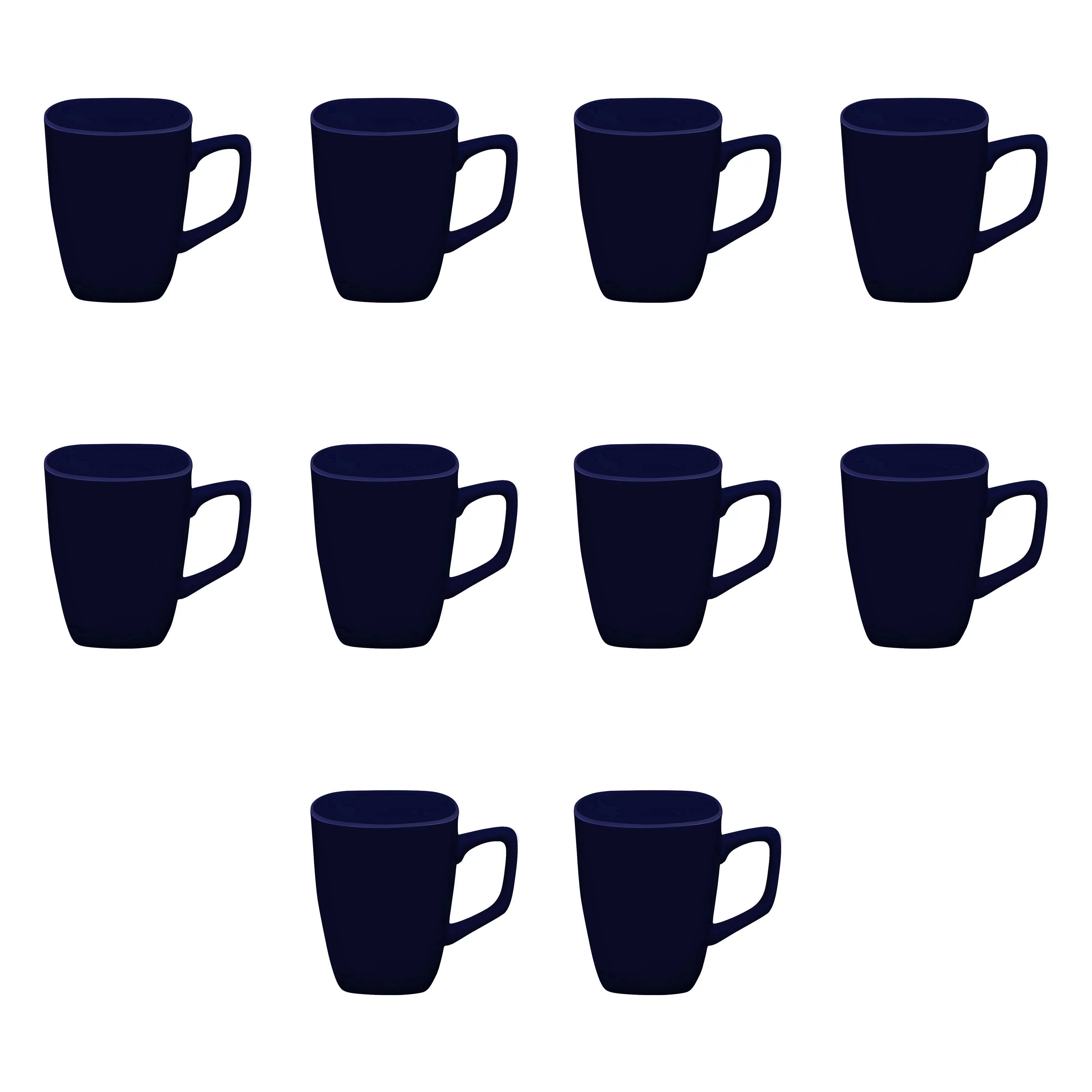 10 Ares Glossy Ceramic Latte Mugs Set, 12 oz. - Stoneware, Glossy, Durable, C-handle - Cobalt Blue