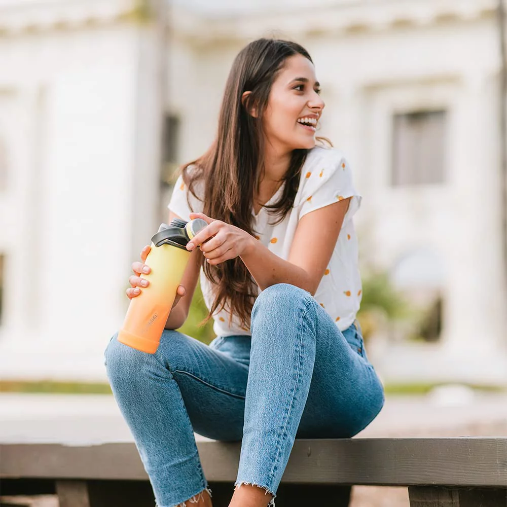 EcoVessel Boulder TriMax? Insulated Stainless Steel Water Bottle with Reflecta? Insulated Dual Lid, Strainer and Silicone Bottle Bumper – 20 oz (Ombre Lavender Fields)