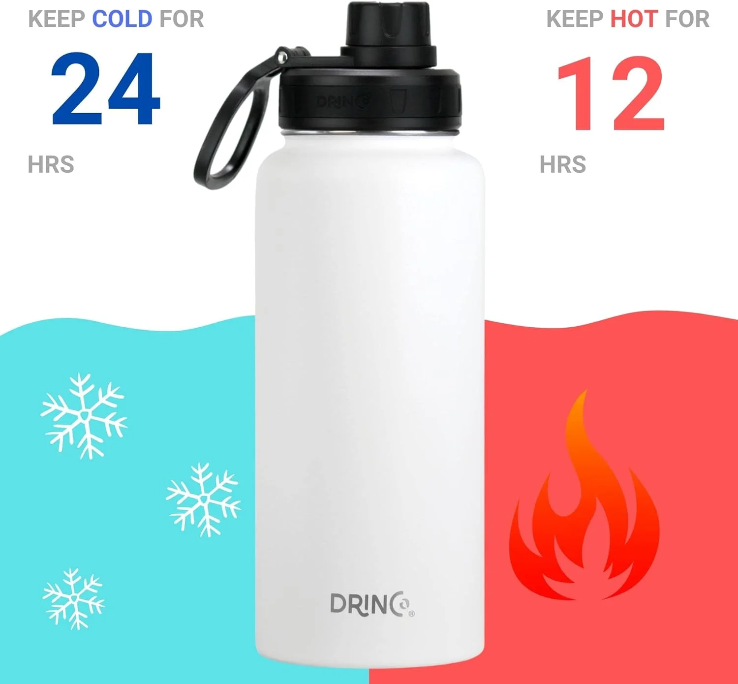 DRINCO Water Bottle Vacuum Insulated Stainless Steel Double Wall-USA Flag-32oz Artic White