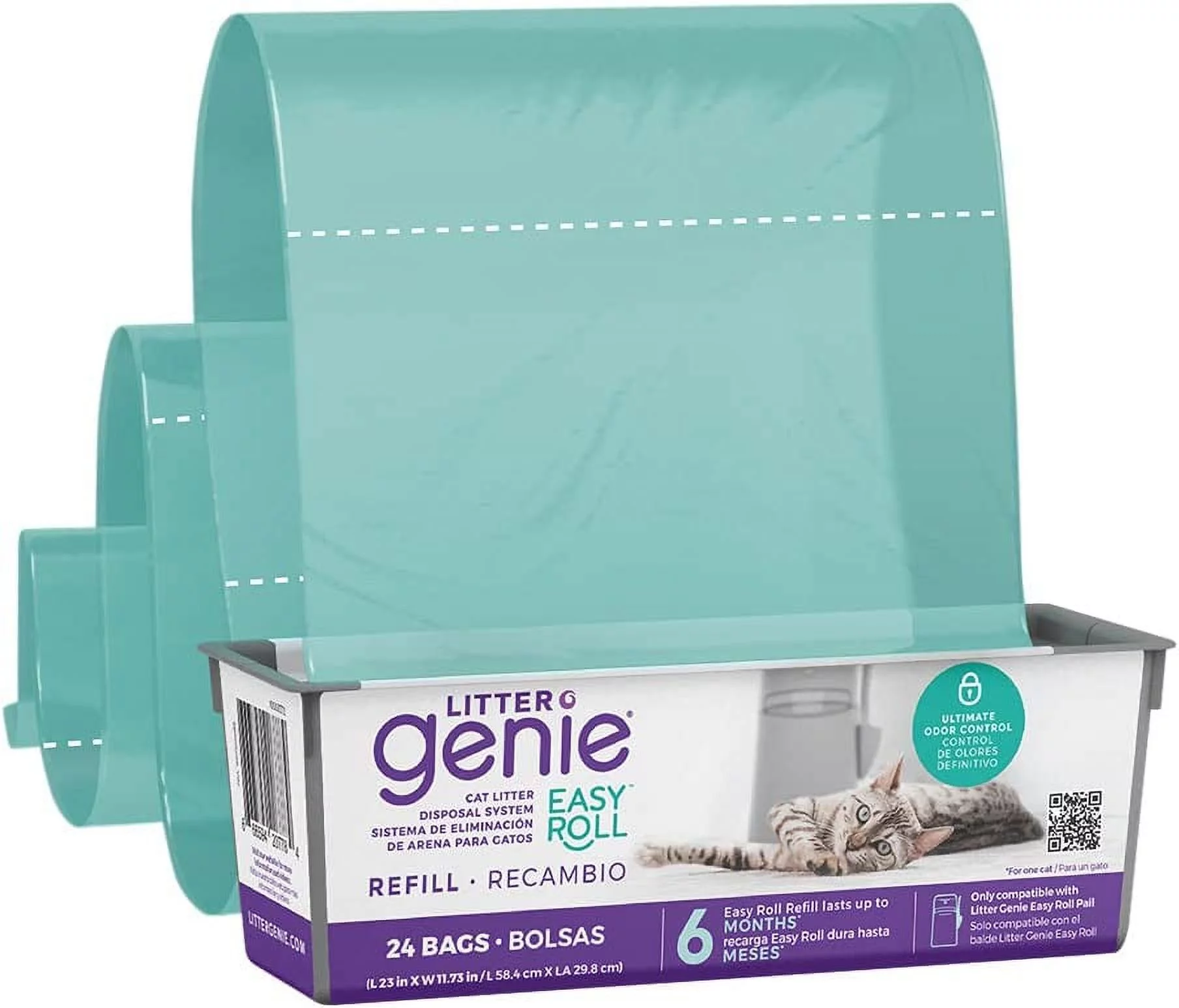 Litter Genie Easy Roll Refill, Cat Litter Disposal System, Ultimate Odor Control, 1 Refill, 24 bags