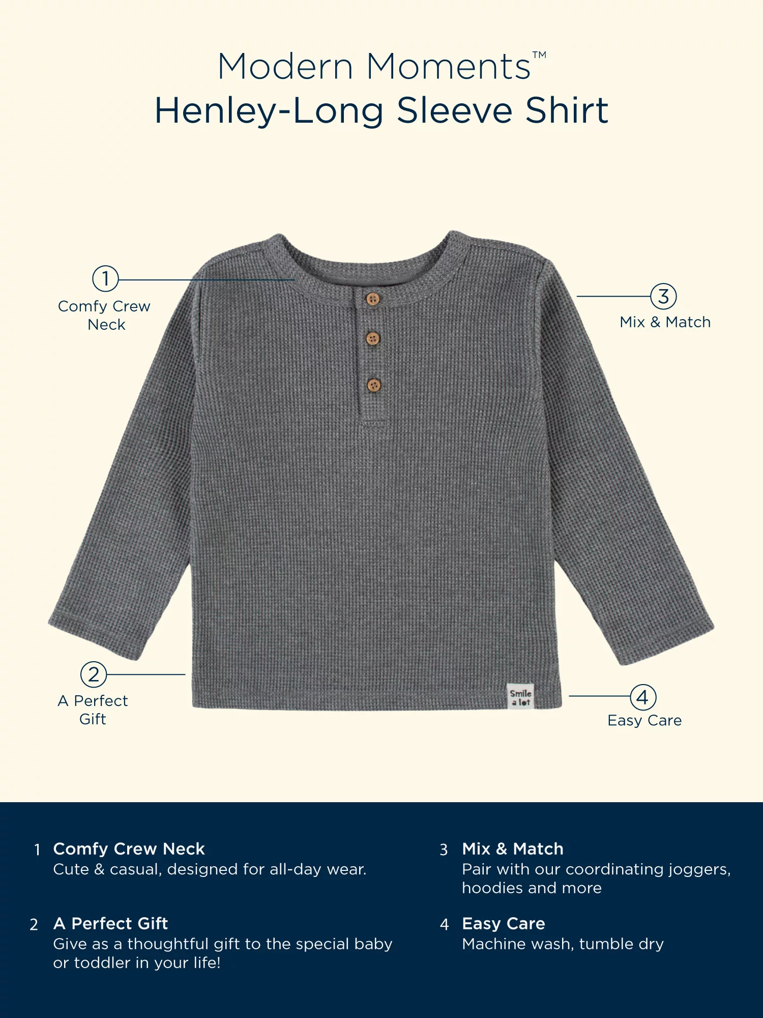 Modern Moments by Gerber Toddler Boy Long-Sleeve Casual Waffle Henley T-Shirts, 2-Pack, 12M-5T