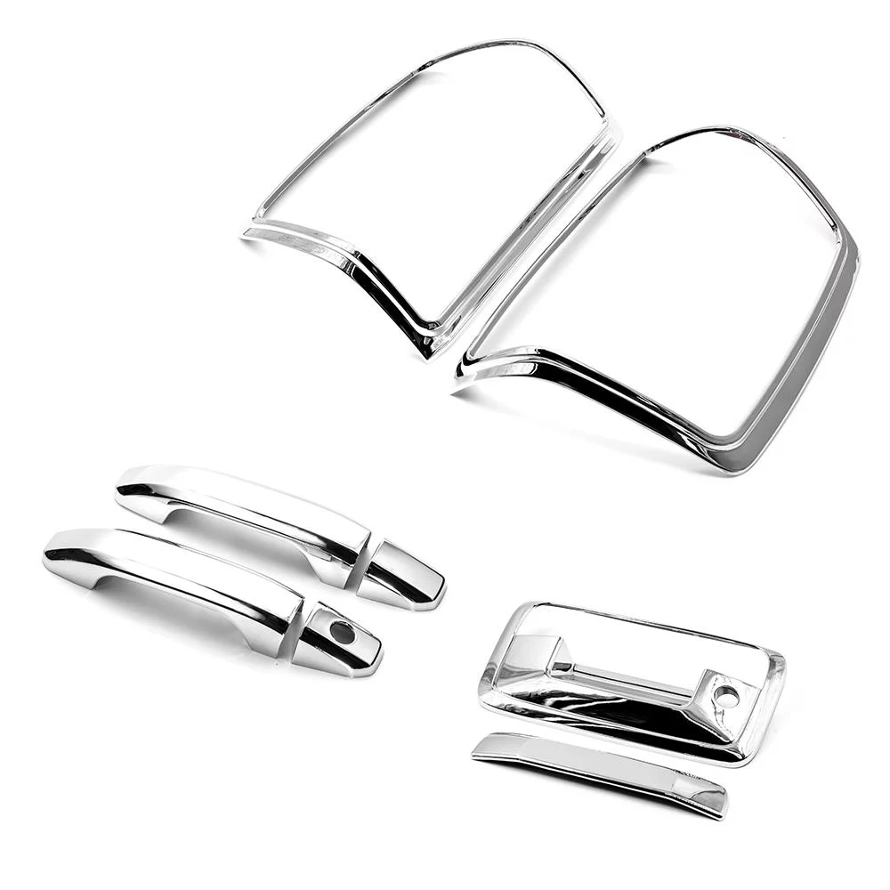 Sizver Chrome 2Door Handle+Taillight+Tailgate Cover NO backup Camera Cutout For 2014-2018 Chevrolet Silverado 4DR Model