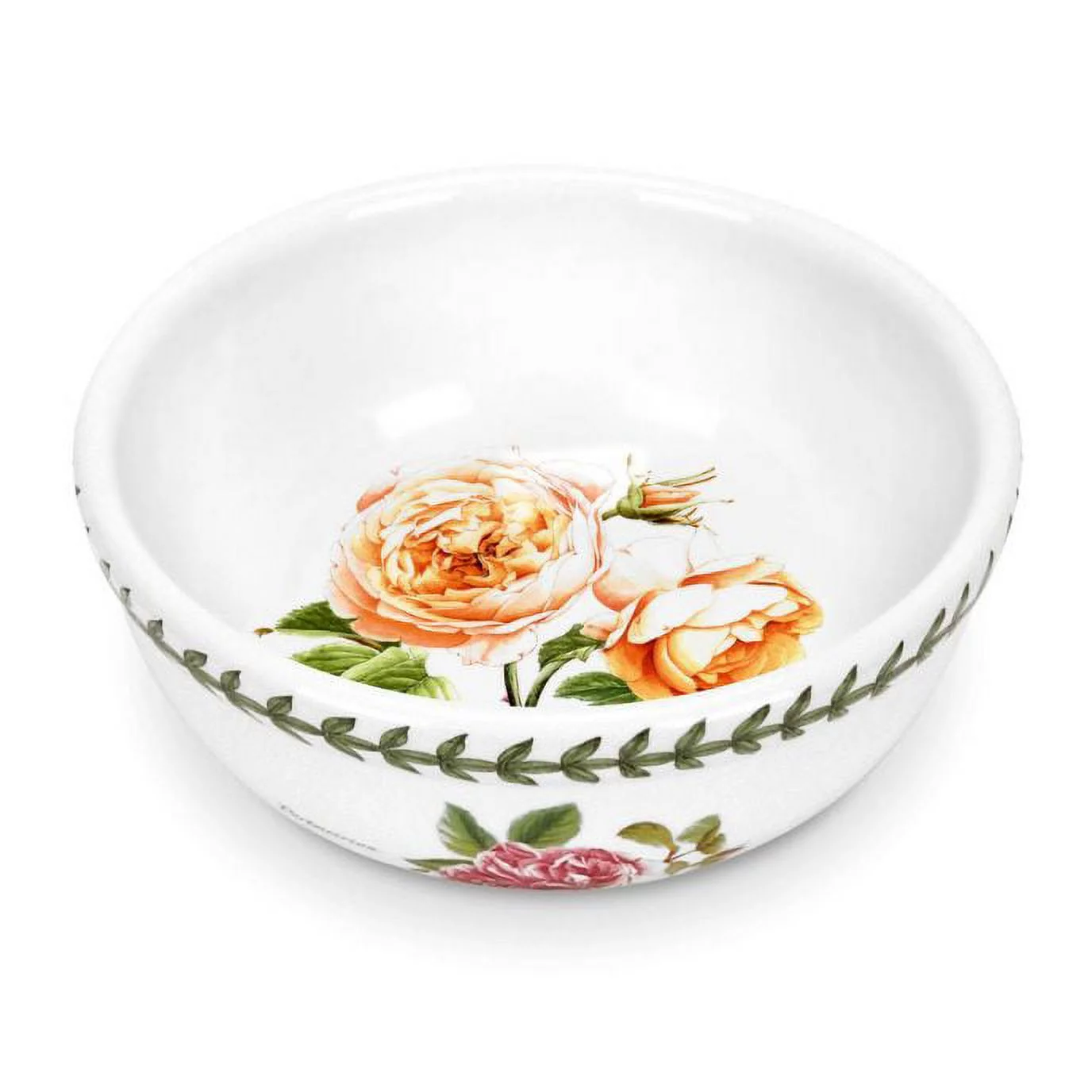Portmeirion Botanic Roses 5-Inch Bowl with Tamora Peach Motif, Dishwasher, Microwave, and Warm Oven Safe, Ceramic bowls for Dessert, Ice Cream, and Oatmeal