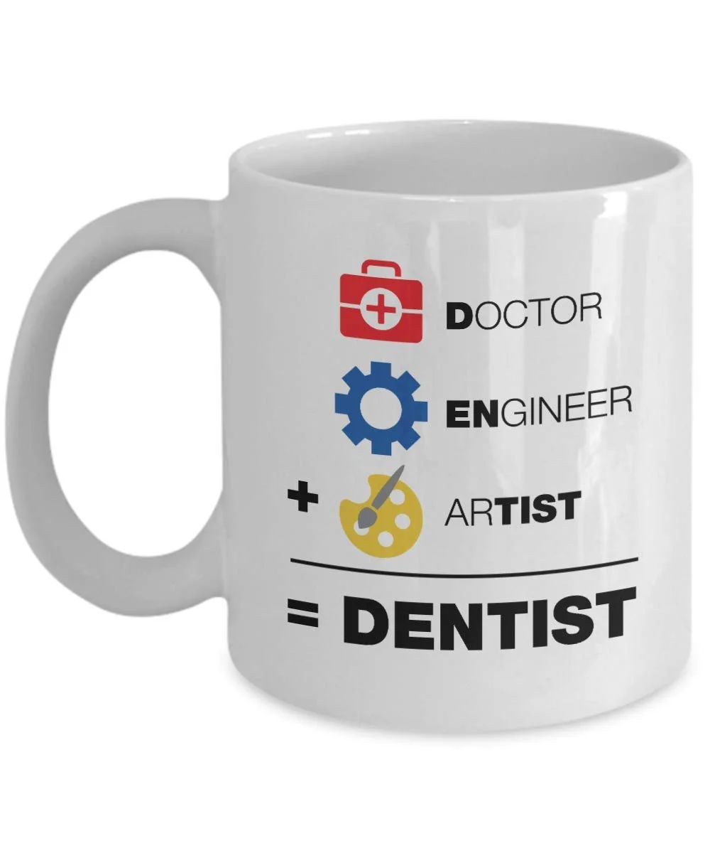 A Doctor, An Engineer & An Artist Is Equal To A Dentist Funny Equation Themed Coffee & Tea Gift Mug Cup, Home Décor, Office Decoration, Stuff & Christmas Or Graduation Gifts For Men & Women Dentists