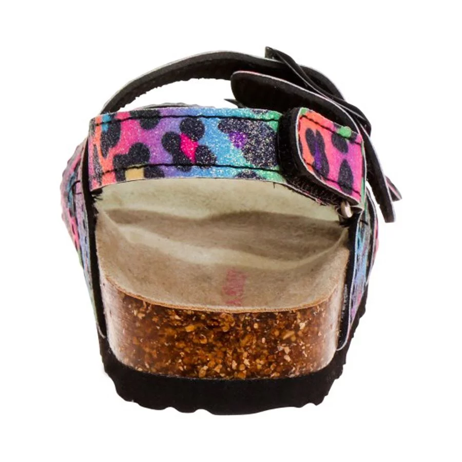 Laura Ashley Girls Footbed Toddler Buckle Sandals Hook and Loop - Black Multi, 5