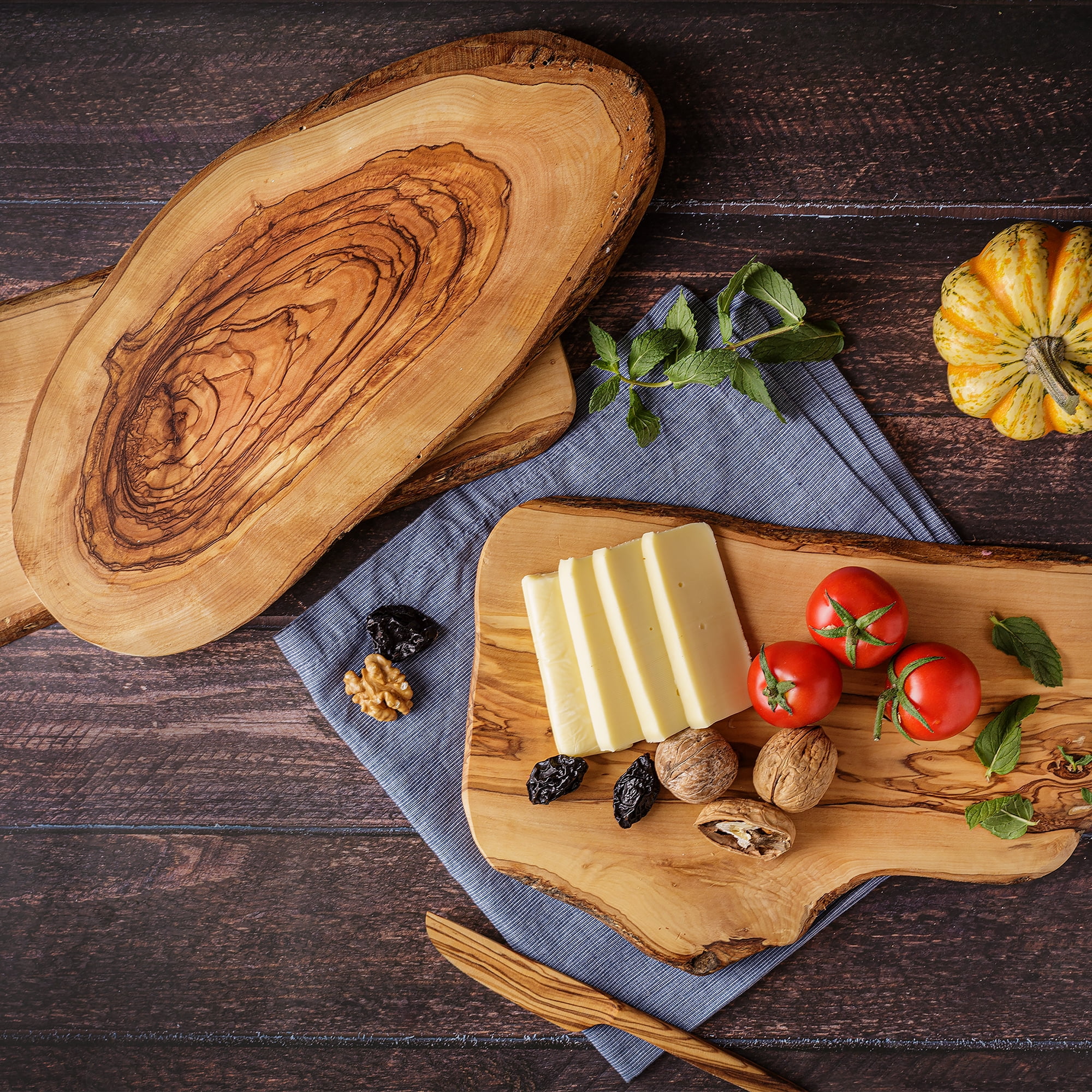 Crystalia Handmade Olive Wood Cutting Board and Knife for Kitchen, Solid Wood Serving Board