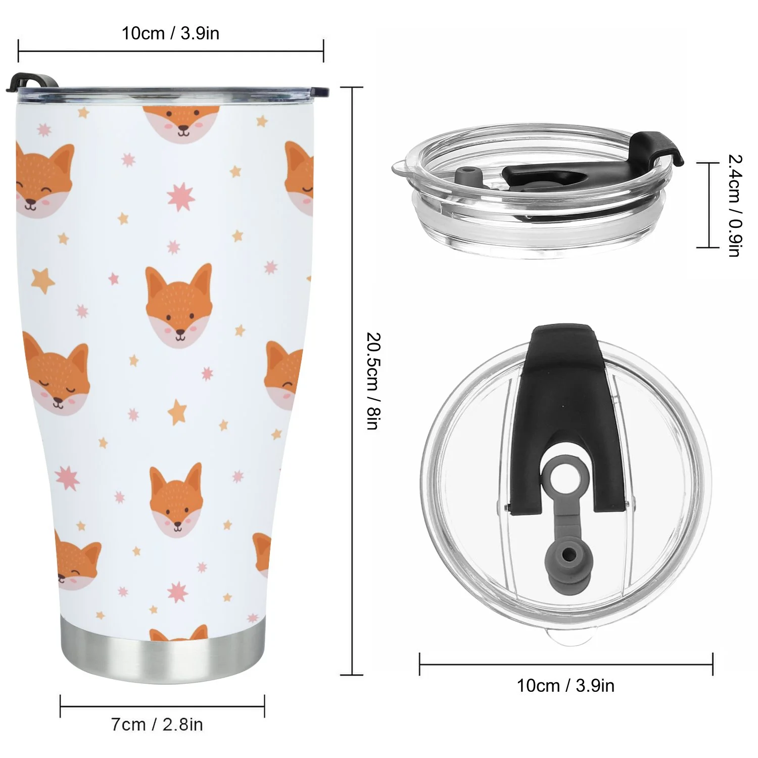 Hidove Stainless Steel Tumbler, Cute Fox with Stars 30oz Leak Proof & Stainless Steel Bottle for Hot & Cold Drinks - Coffee Travel Mug, Water Metal Canteen, Thermal Cup