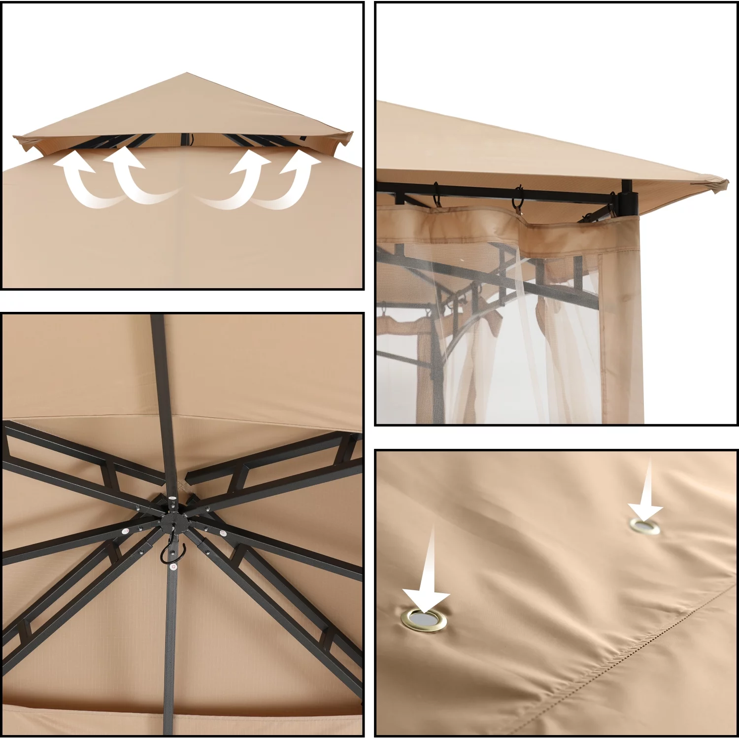 ABCCANOPY Sturdy Patio Gazebo 10 Ft x 12 Ft with Mosquito Netting,Khaki