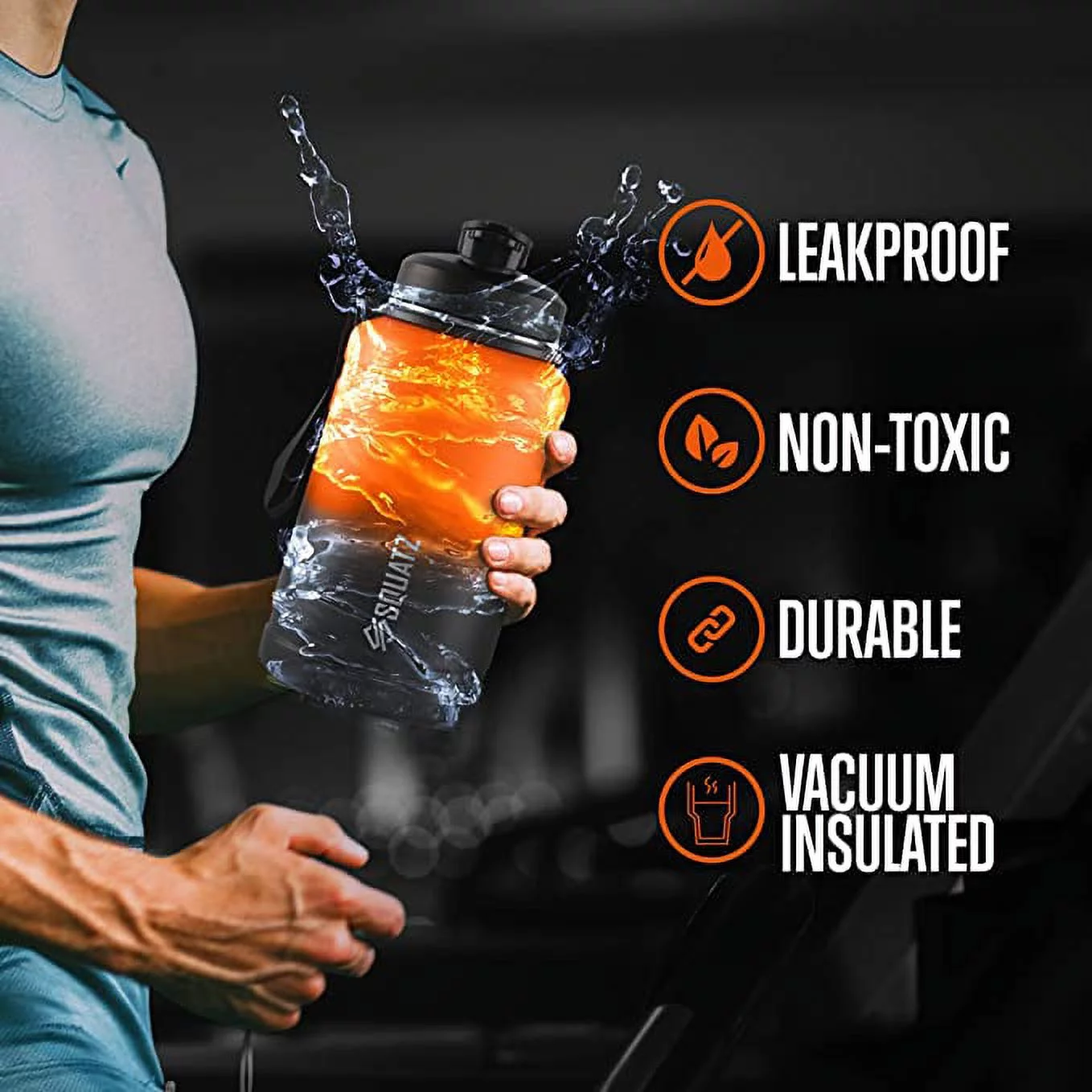 Squatz 74 Oz Neptune Series Steel Water Bottle, Stainless Double Wall Vacuum Jug W/ Handle Strap