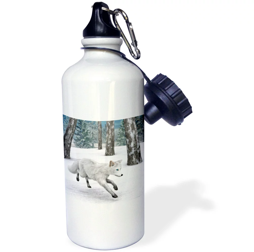 3dRose Arctic Fox in the Woods - Water Bottle, 21-ounce