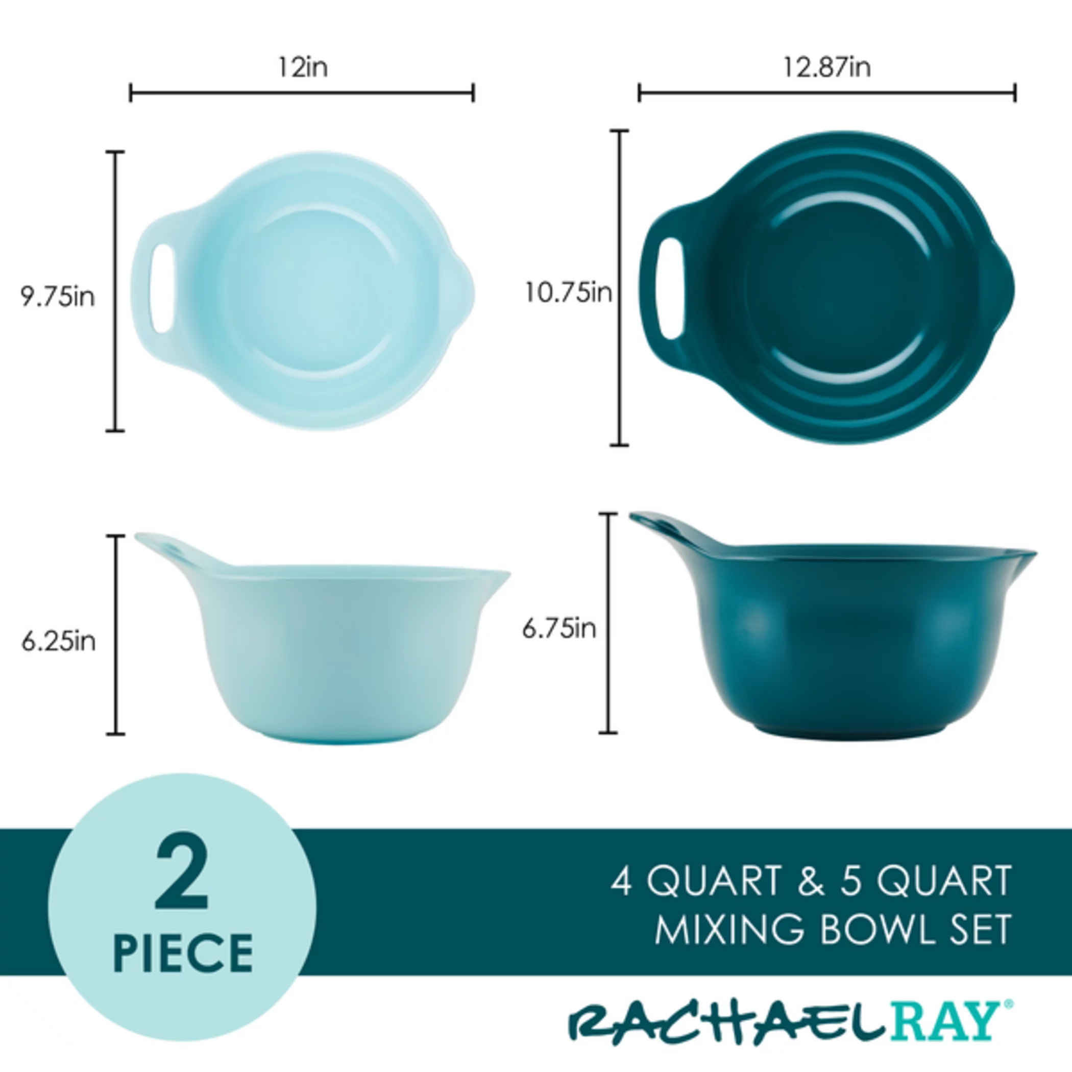 Rachael Ray Tools and Gadgets Nesting Mixing Bowl Set, 2-Piece 4Qt/5Qt