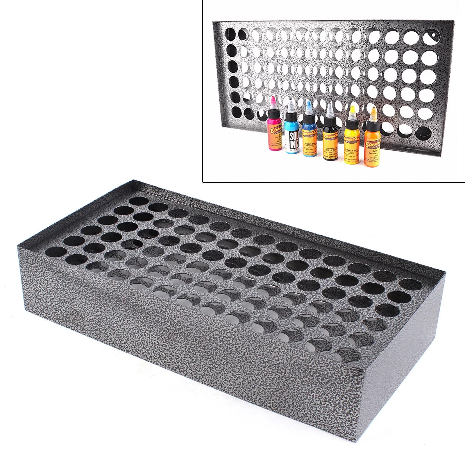 78 Holes Tattoo Ink Rack Organizer Display Holder Storage Stand Back Screw Hole Designs Hanging Space Saving Firm Durable Reasonable Layout