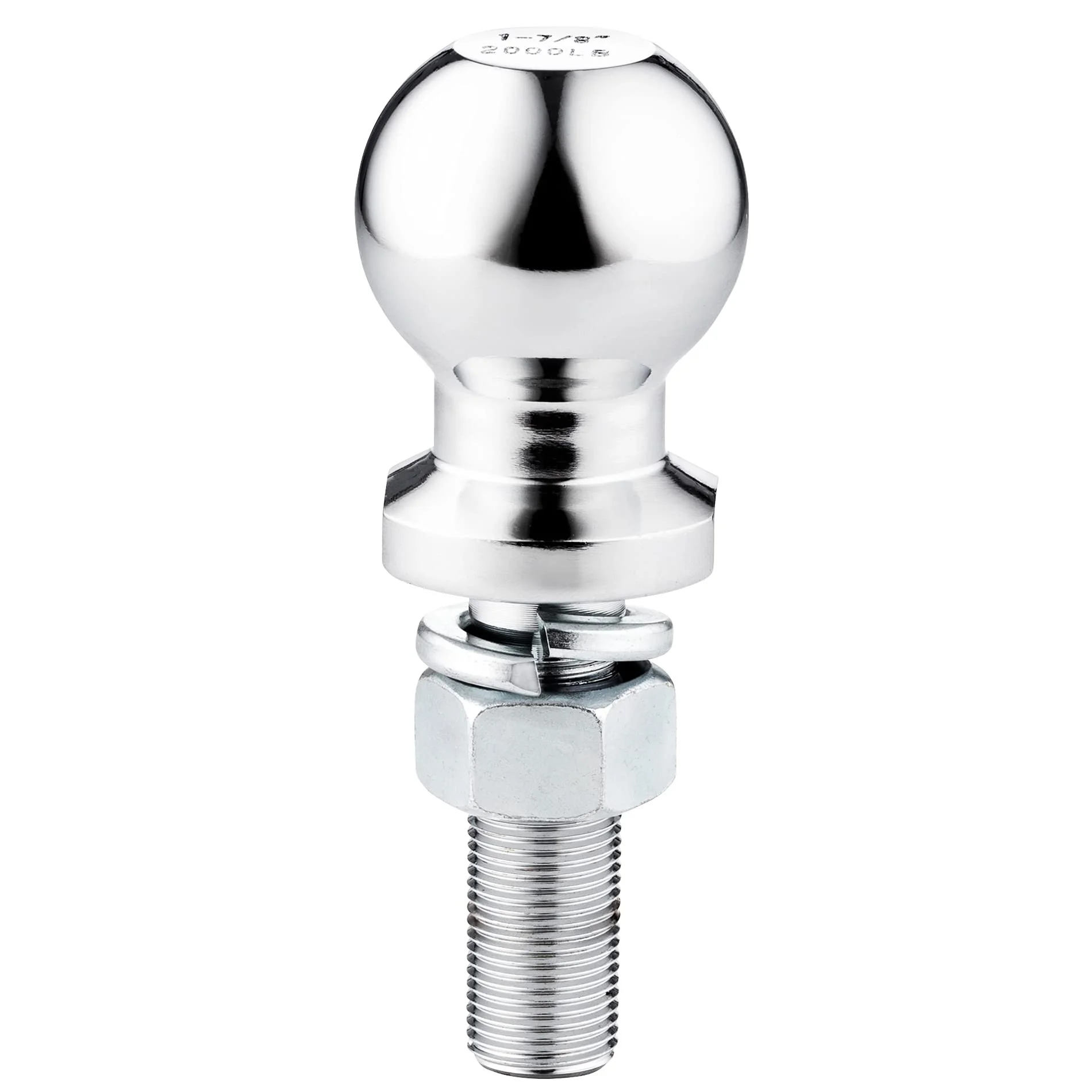 Goreks Trailer Hitch Ball 2 Inch Fully Polished and Chrome Plated Ball for Great Durability, 5,000-Pound Load Rating, 1 X 3 -Inch Shank with Hex Nut & Lock Washer Included