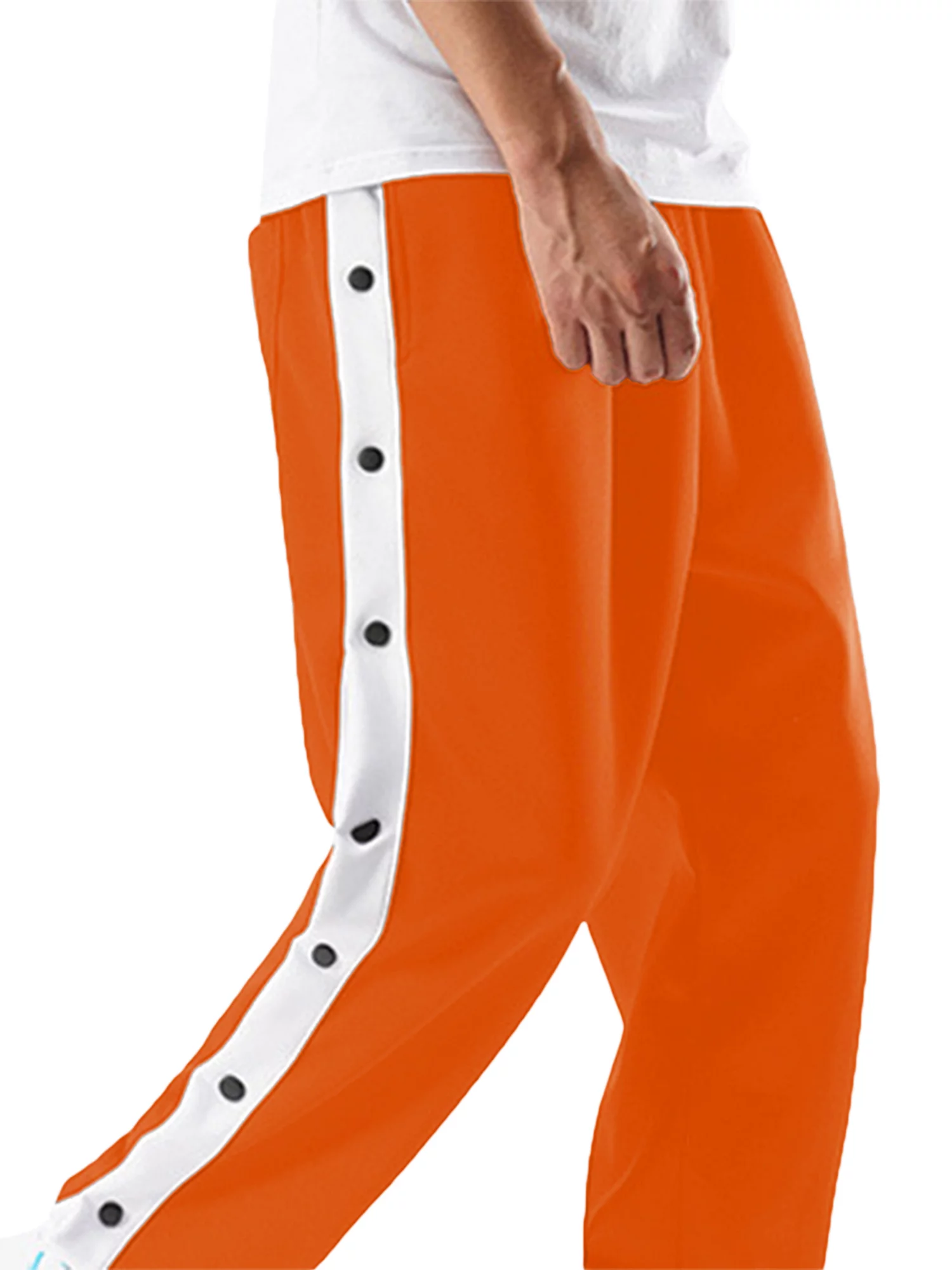 Men's Tear Away Pants, Loose Fit Basketball Pants High Split Snap Button Sweatpants