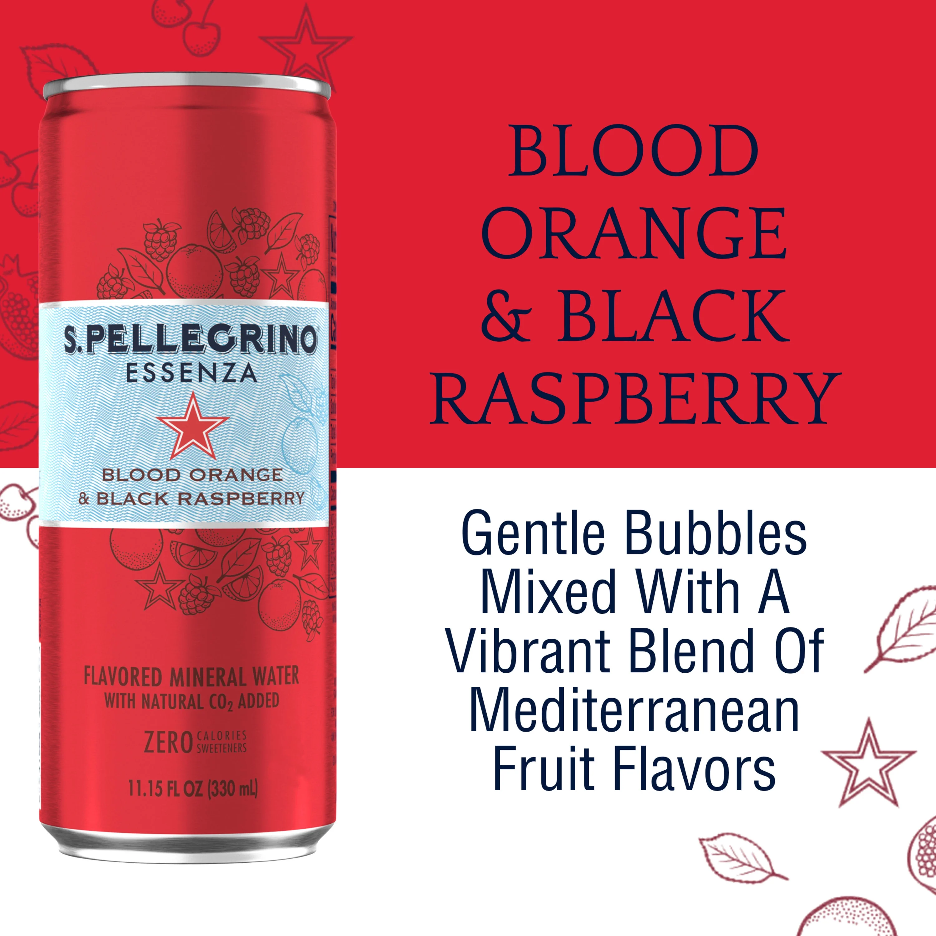 S.Pellegrino Essenza Blood Orange and Black Raspberry Flavored Mineral Water, 267.6 fl oz, 24 Pack