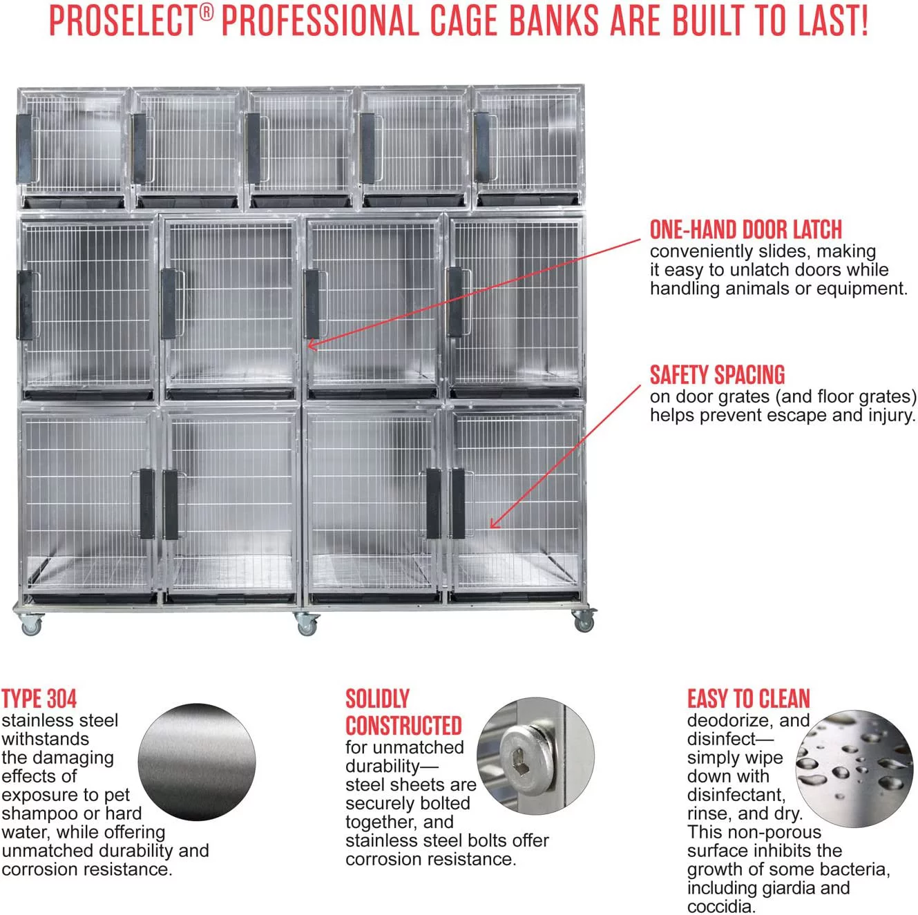ProSelect Modular Kennel Cage 3 Unit Stainless Steel