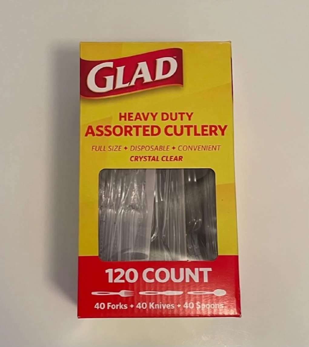 Glad Heavy Duty Assorted Cutlery, Clear Disposable / Dishwasher-Safe Forks, Knives, and Spoons, 120 Piece Set