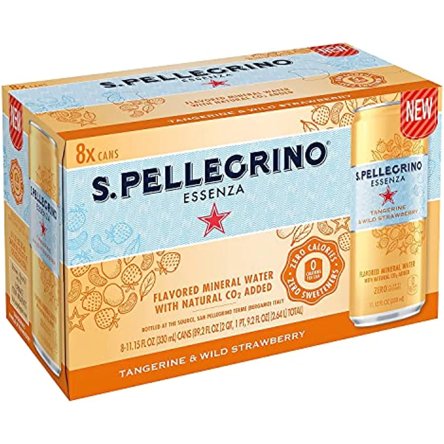San Pellegrino Tangerine & Wild Strawberry Mineral Sparkling Water 8Pk Cans, 11.15 Fz