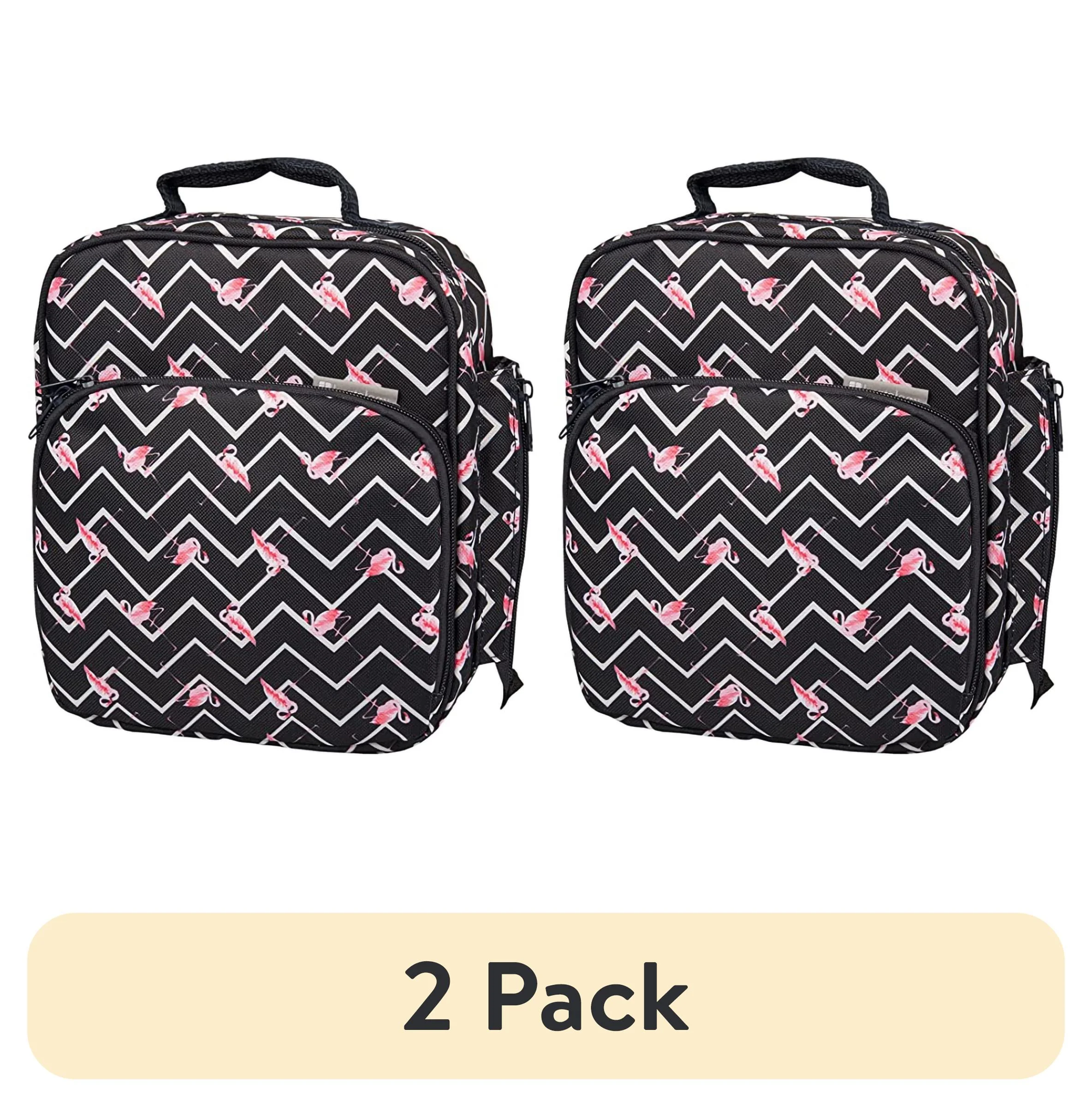 (2 pack) Bentology Insulated Lunch Box w Snack Pocket and Water Bottle Holder - Boys Girls and Kid's Lunchbox Tote Keeps Food Hotter or Colder Longer Flamingo