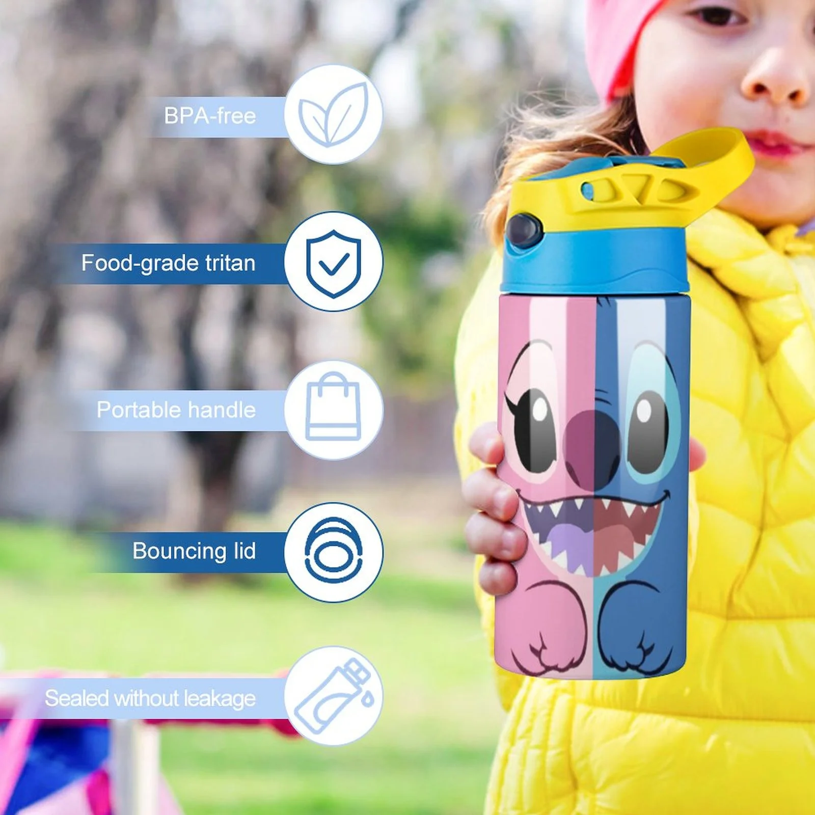 Stitch Children's Water Bottle Vacuum Insulated Stainless Steel Cup With Straw Toddler Thermoses