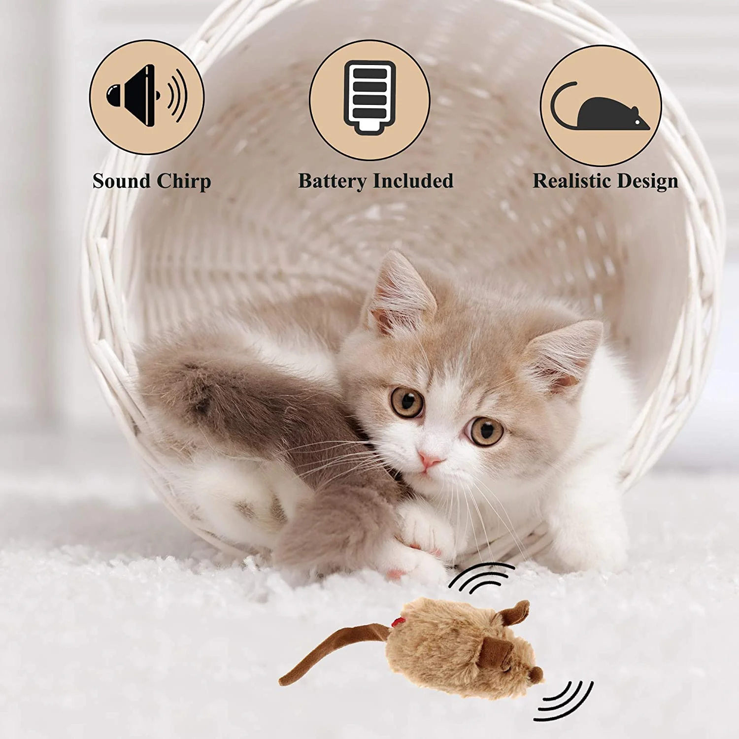 Vealind GiGwi Interactive Cat Toys Auto Moving Mice with Lifelike Squeaky Sound Mouse Toy (Coffee)