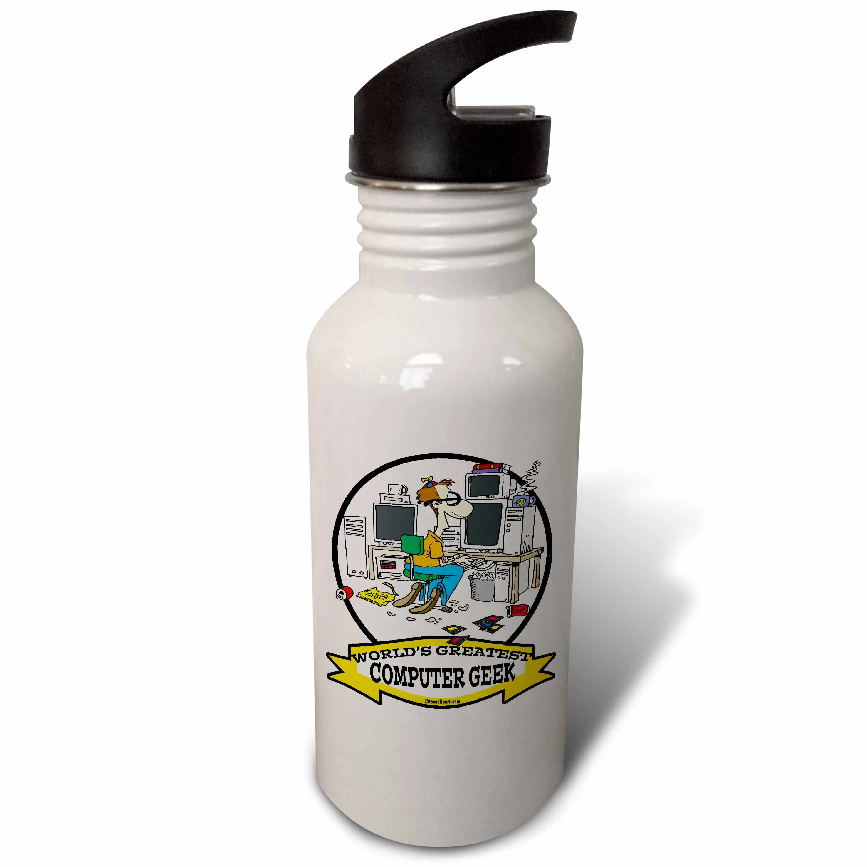 Funny Worlds Greatest Copmputer Geek Men Cartoon 21 oz Sports Water Bottle wb-103083-1