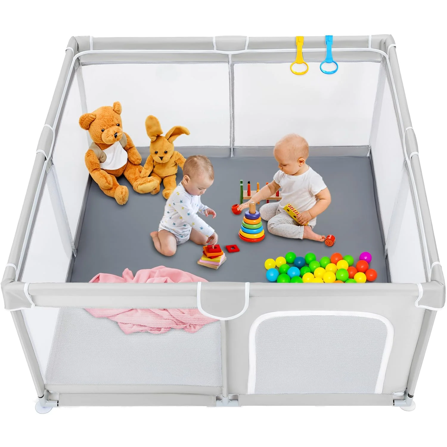 Baby Playpen for Boys and Girls, 50inch Baby Playard with Storage Bag, Easy Assembled Fence, Gray