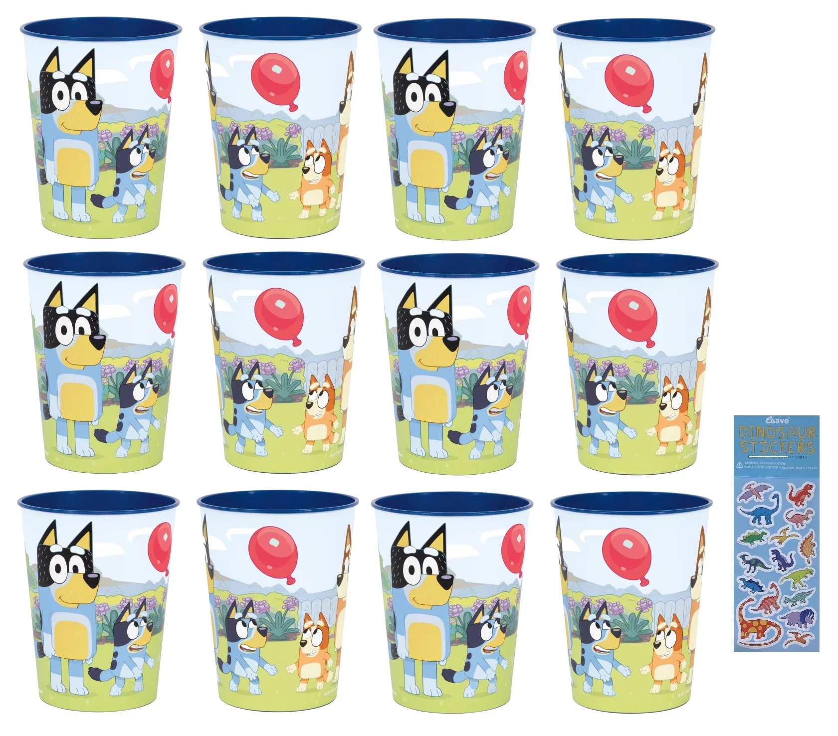 Bluey Birthday Party Supplies Bundle Pack includes Reusable Plastic Cups - 12 Count