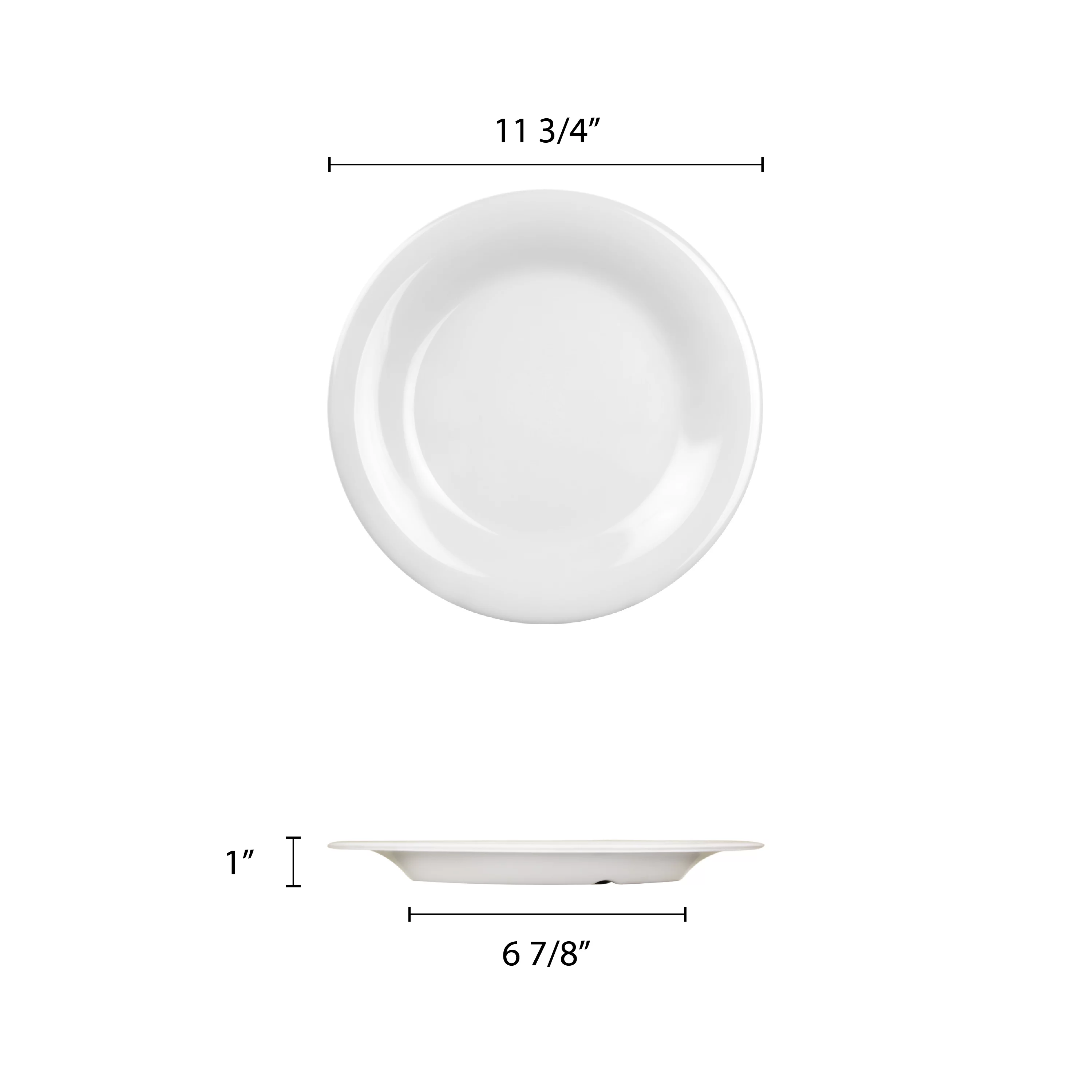 Excellante Color White Melamine Dinnerware Collection 12 Inch Wide Rim Round Plate, Comes in Dozen