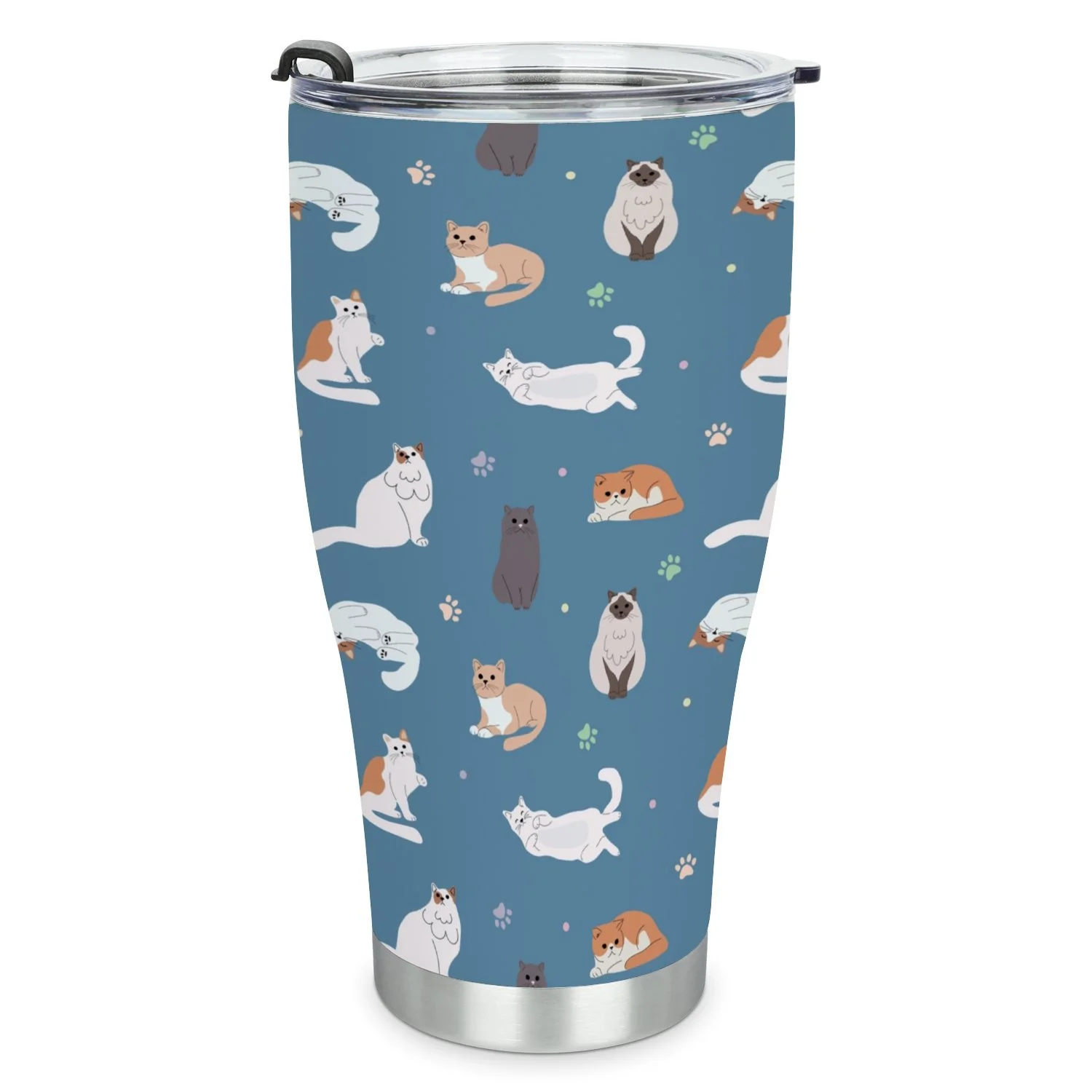 Hidove Stainless Steel Tumbler, Seamless Childish Pattern with Cats and Paws 30oz Leak Proof & Stainless Steel Bottle for Hot & Cold Drinks - Coffee Travel Mug, Water Metal Canteen, Thermal Cup