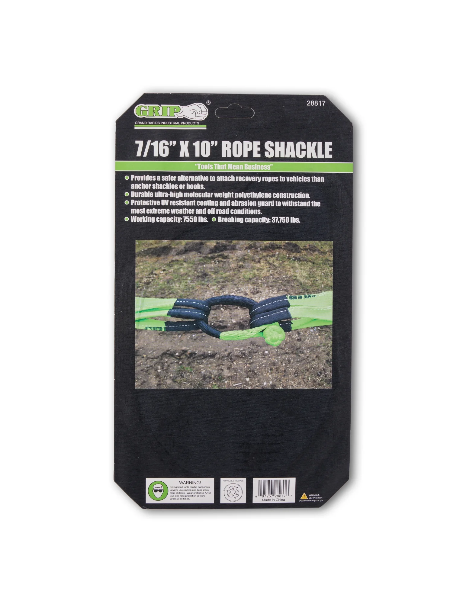 Grip 7/16 X 10 Rope Shackle Tow Strap - Green - 7/16 X 10