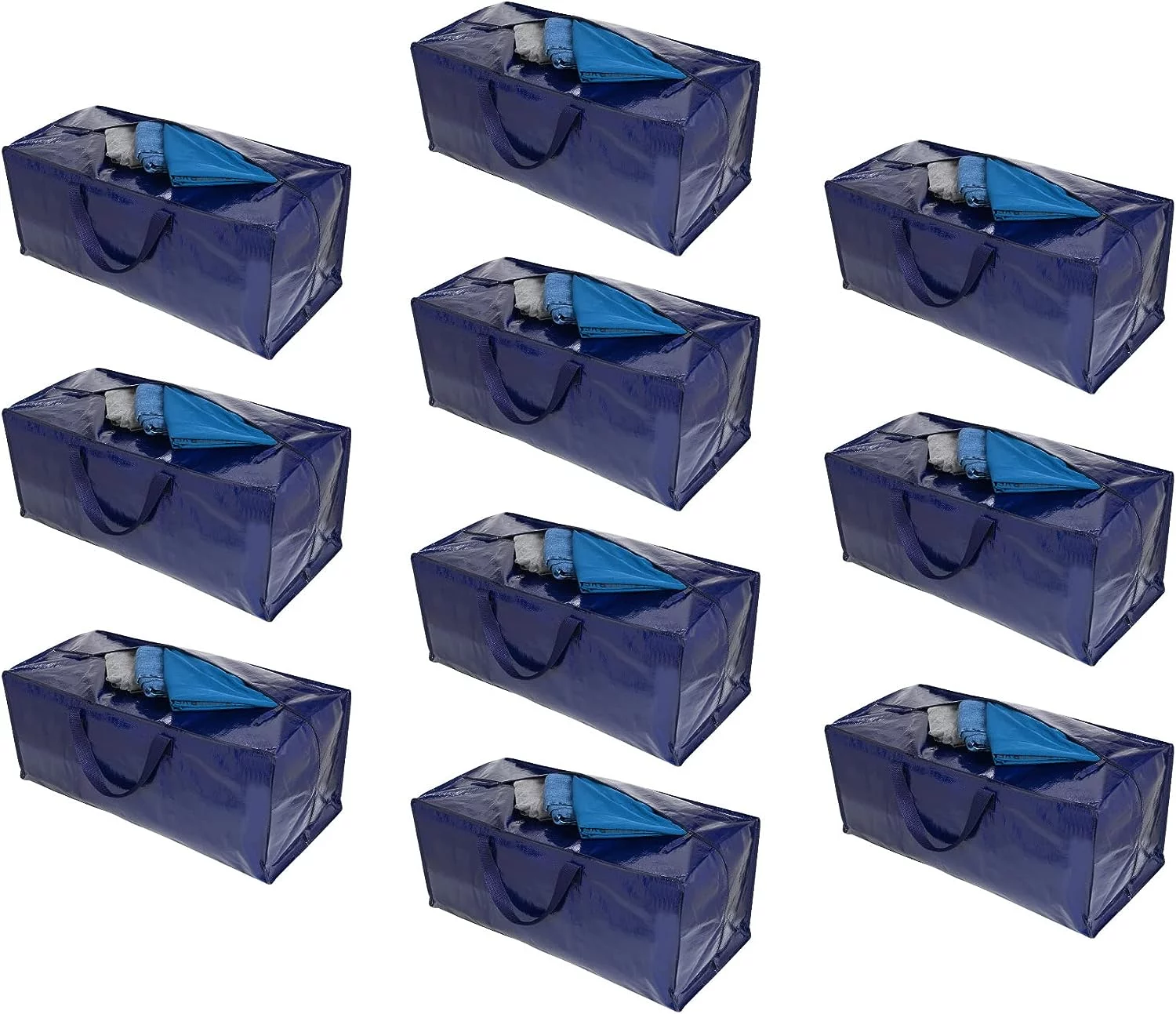 VENO 10 Pack Heavy Duty XL Foldable Moving Zipper Bag W/ Backpack Straps Alternative to Moving Box, Dorm Storage (Blue)