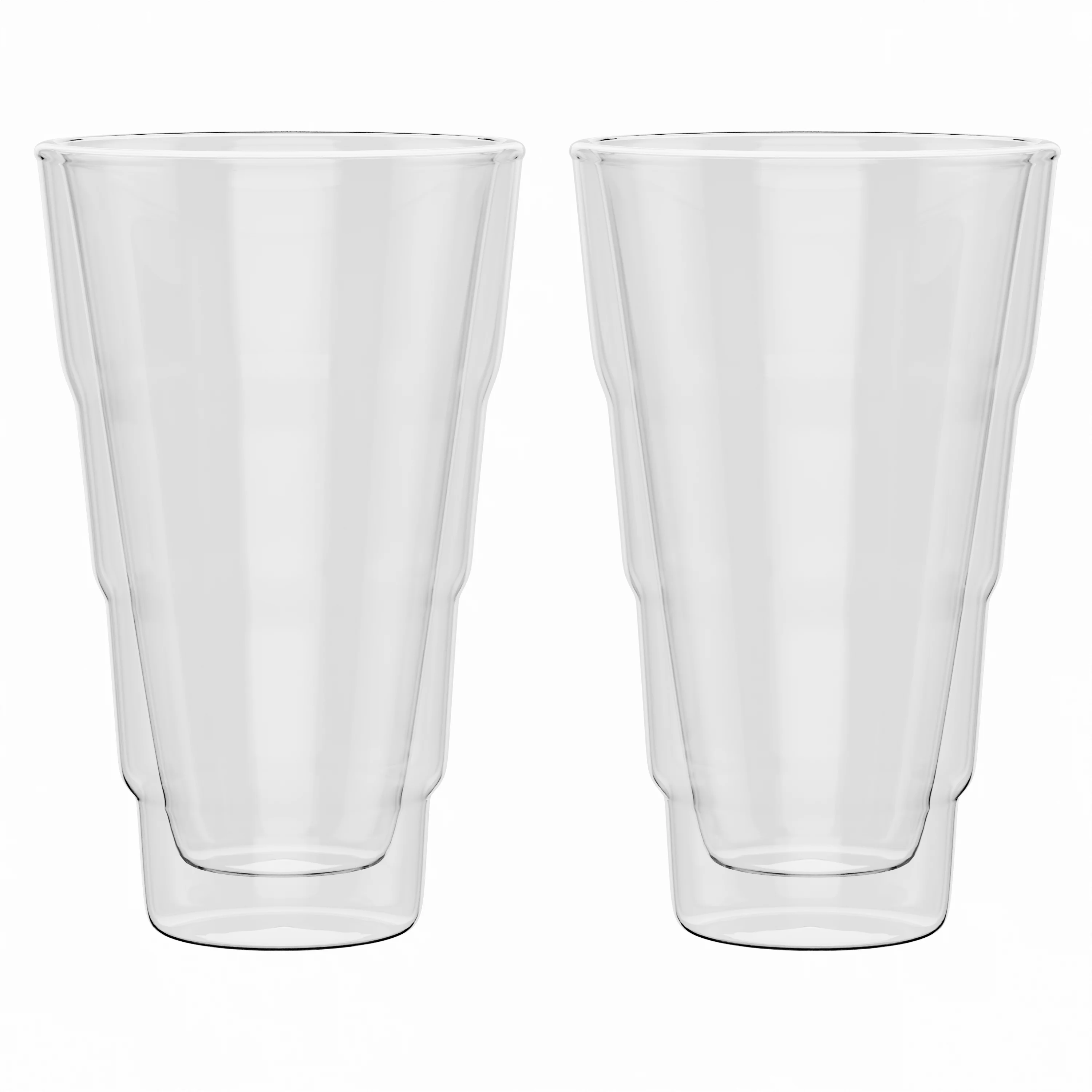 Elle Decor Set of 2 Double Wall Insulated Glass Tumblers, 14oz Highball Glass Cups for Iced Coffee, Clear