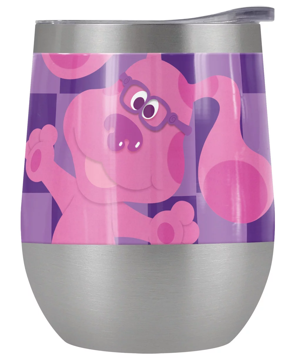 Blues Clues Official Blue'S Clues Large Magenta 12 oz Stemless Tumbler, Stainless Steel Travel Cup|Lake Tumbler|Insulated with Leak Resistant Slide-Lock Lid