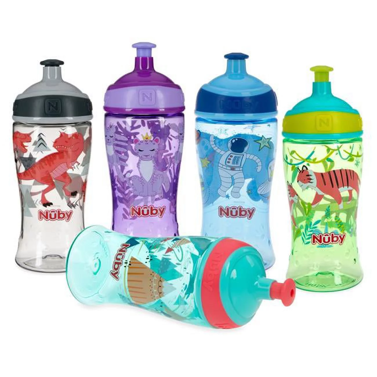 Nuby 2364771 12 oz Nuby Pop Up Super Slurp Jungle Animals Water Bottles - Case of 24 - Pack of 24