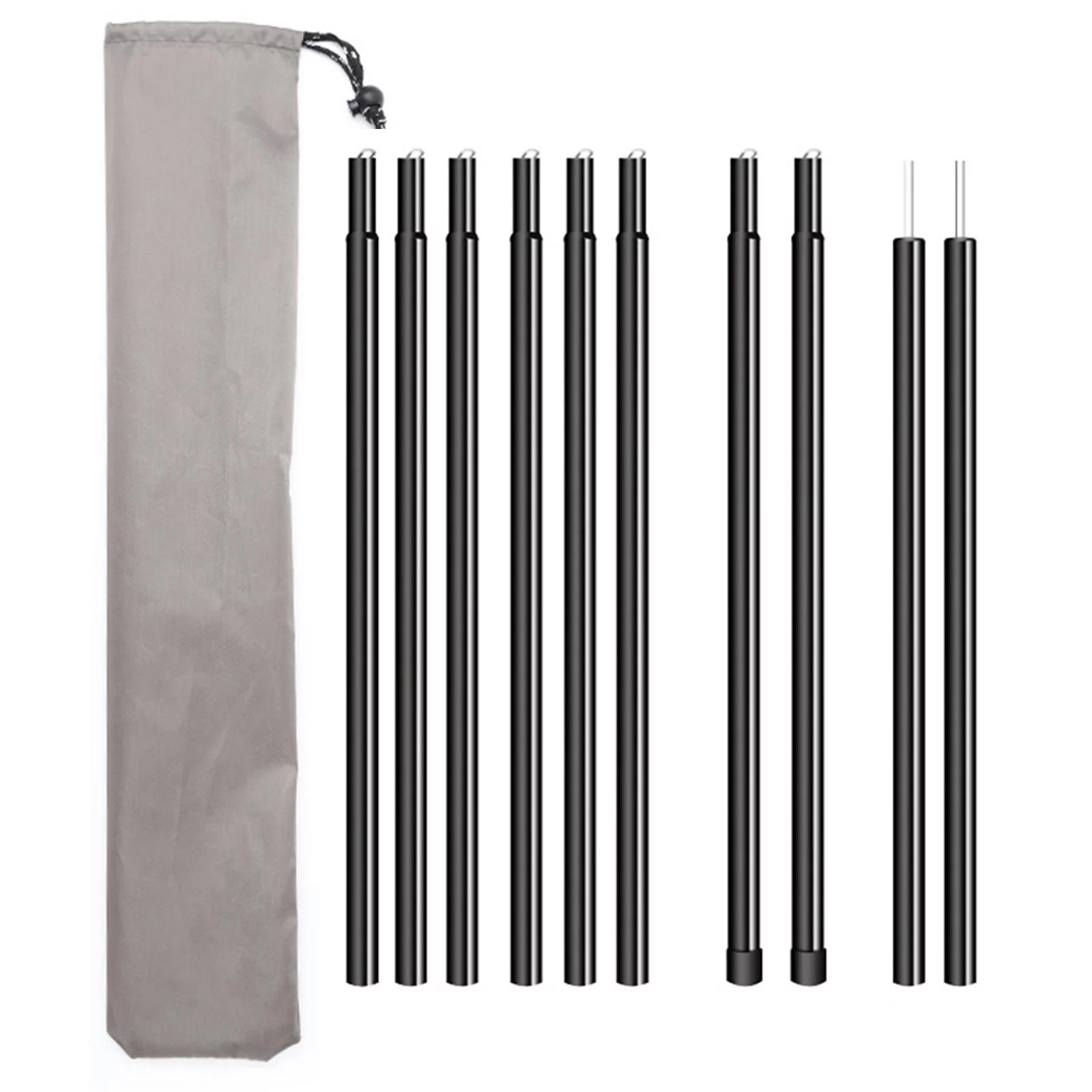 2Pcs Camping Tent Poles W/ Storage Pouch Awning Rod Holder 5 Section Iron 2M