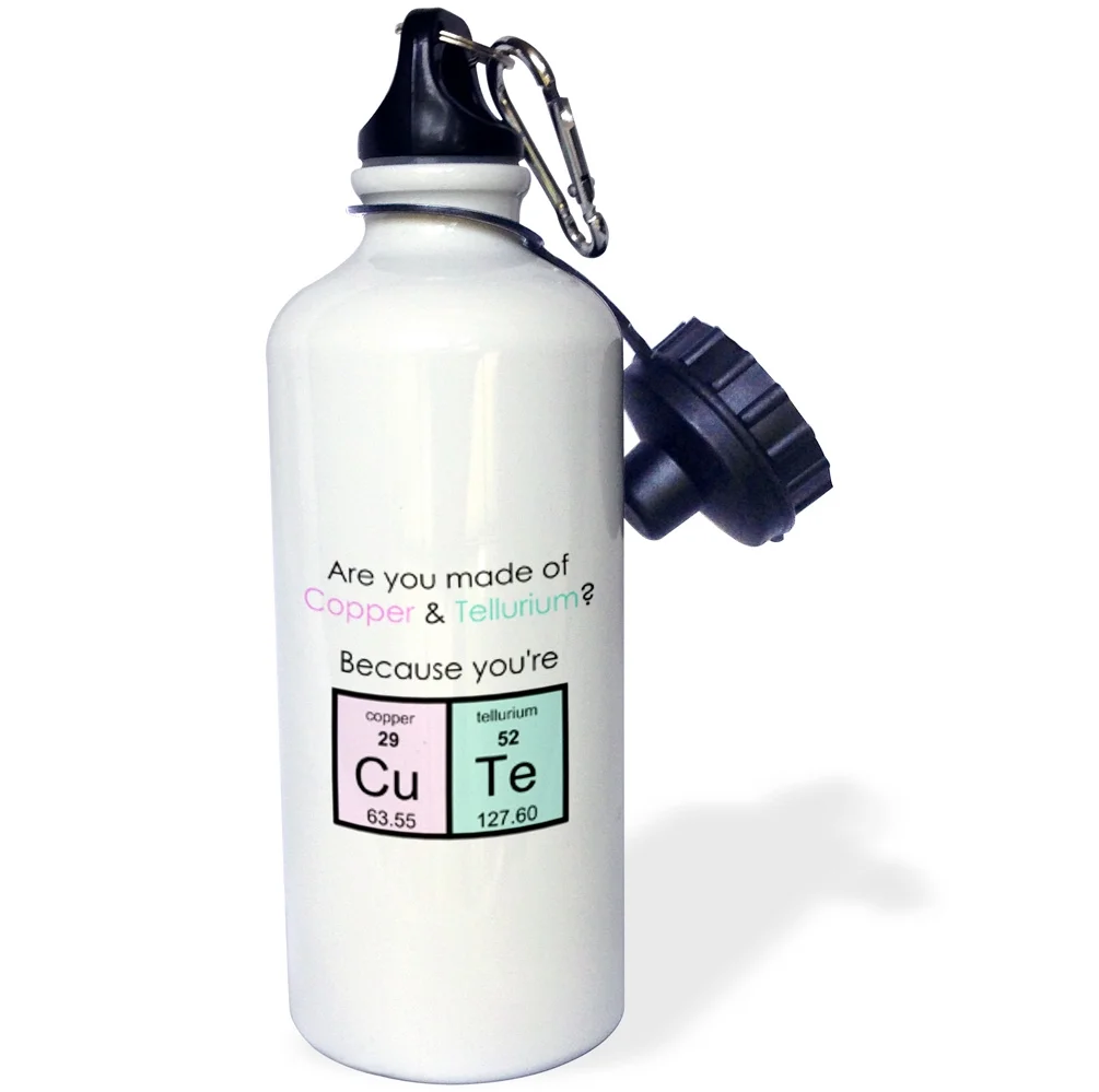 3dRose Are you made of Copper and Tellurium Because you are CuTe science joke - Straw Water Bottle, 21-ounce